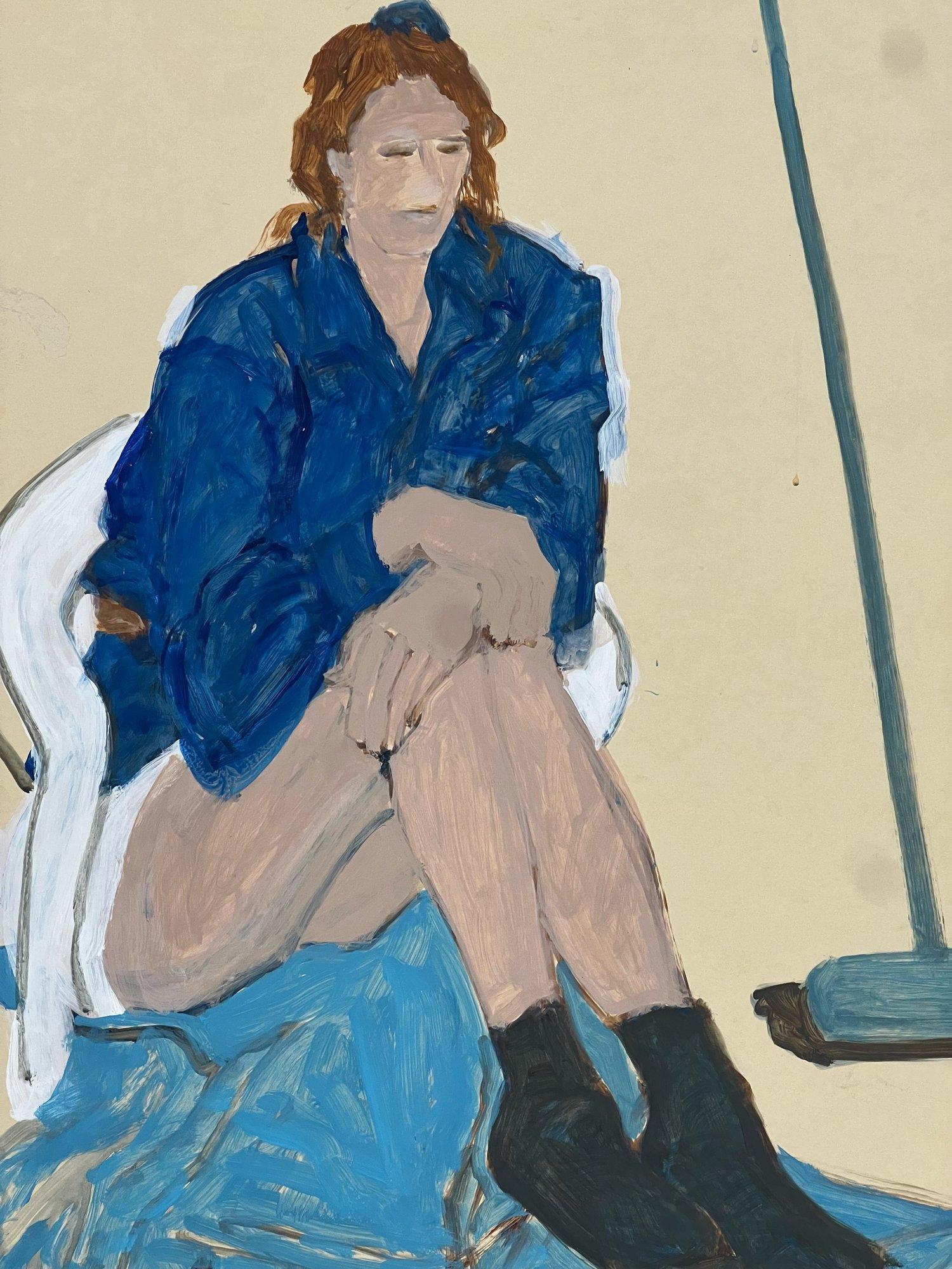 Mid-Century Modern Original Woman with Broom Artwork by Jean Olds For Sale