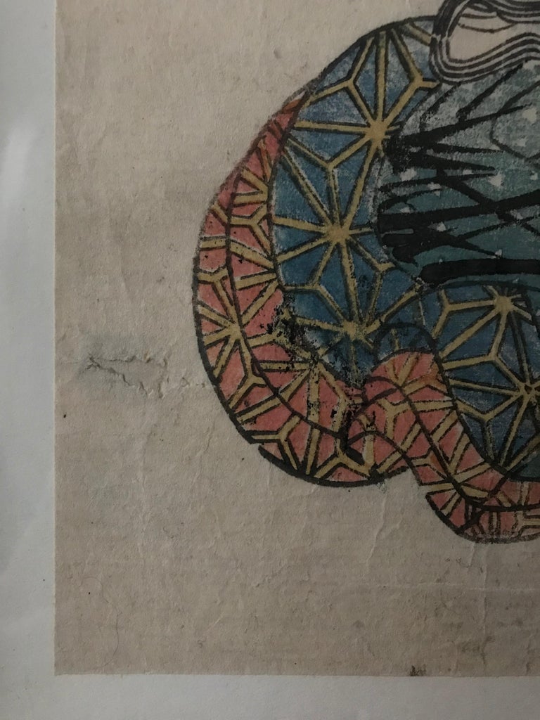 Original Woodblock Print in Antique Frame For Sale at 1stDibs