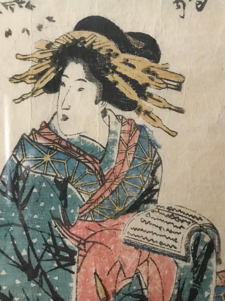 Original Woodblock Print in Antique Frame For Sale at 1stDibs