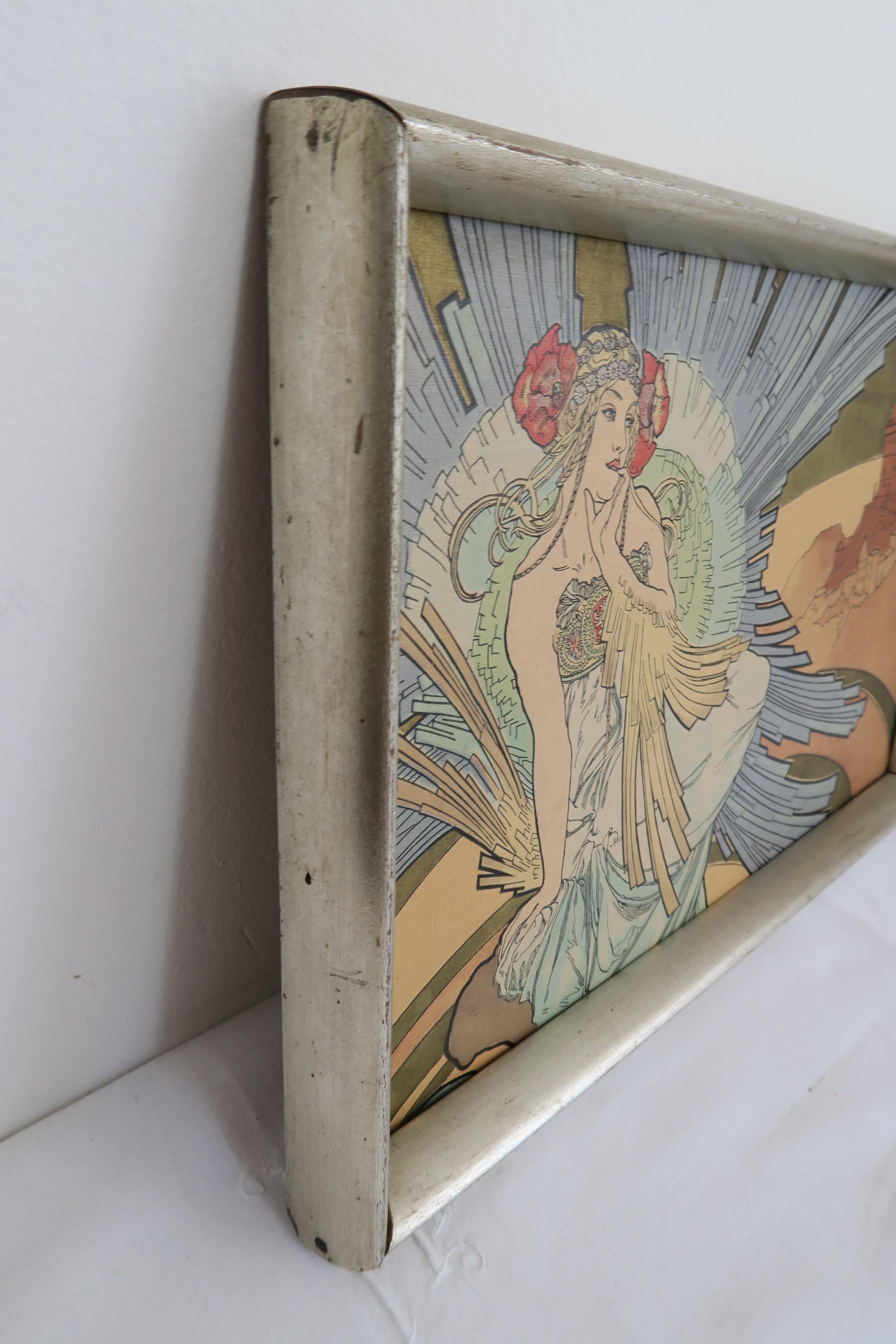 Art nouveau Impression sur bois originale d'après dessin de l'artiste tchèque Alfons Mucha