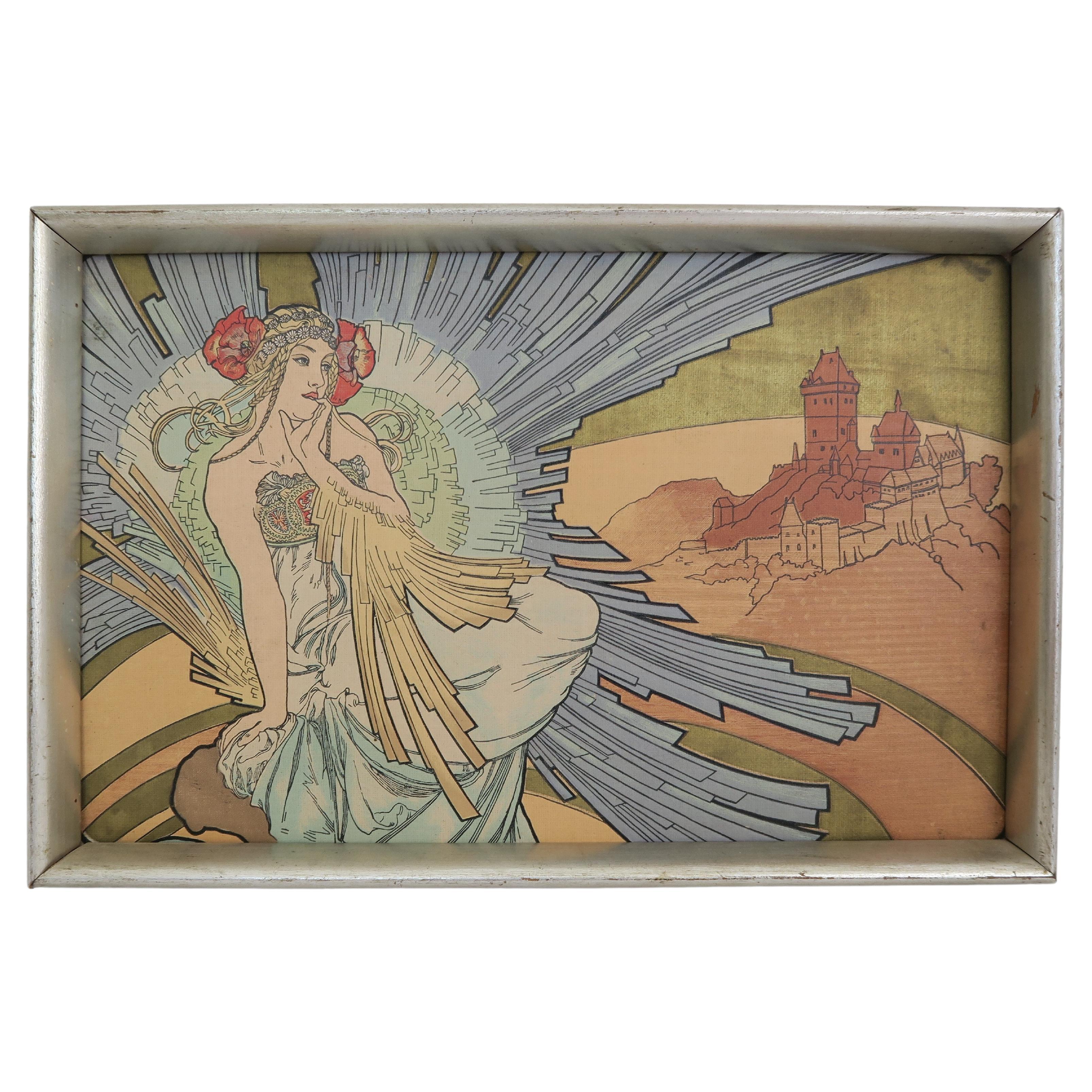 Impression sur bois originale d'après dessin de l'artiste tchèque Alfons Mucha