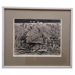Impression sur bois originale d'Axel Salto de 1933, denmark, signée