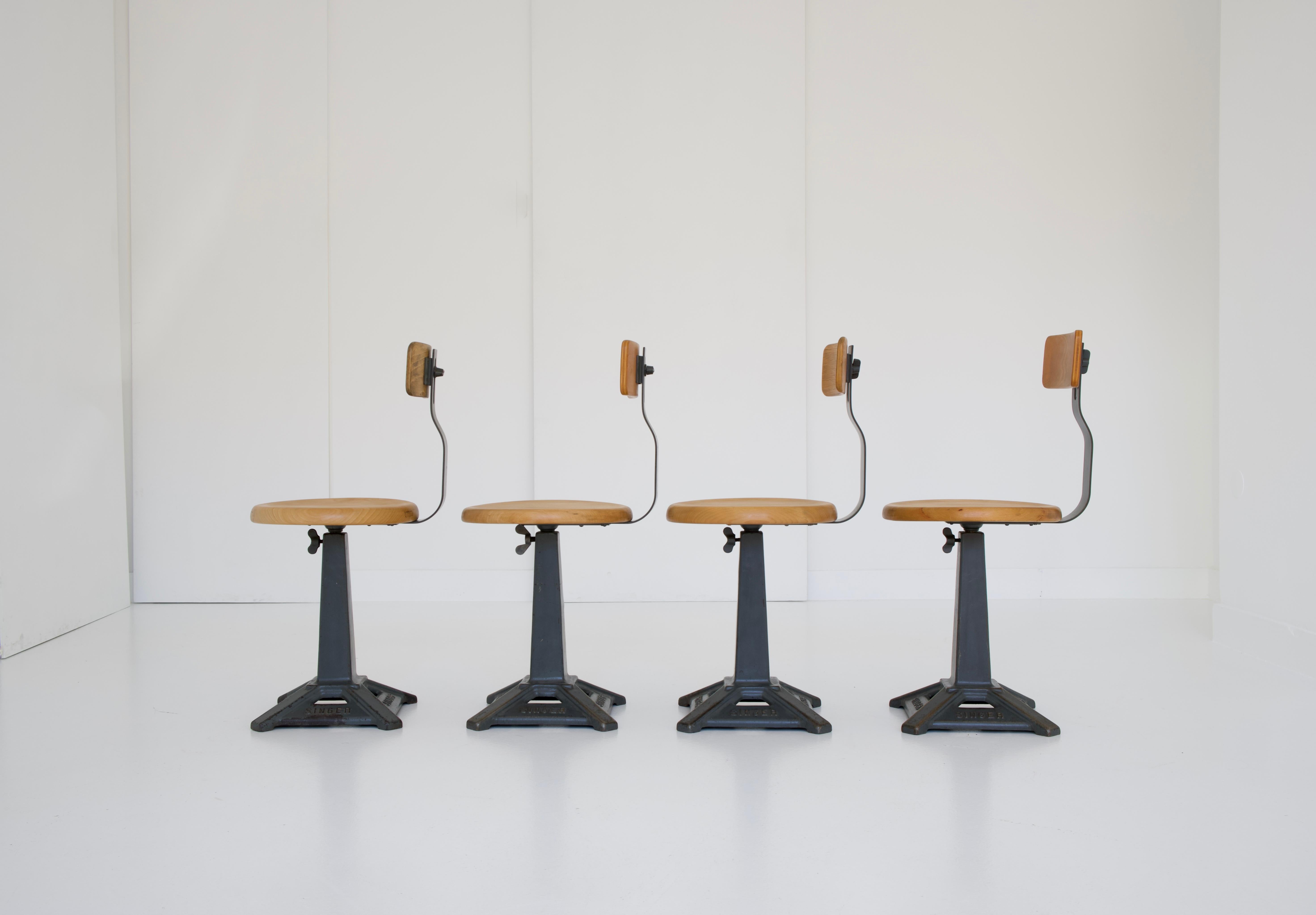 Industrial Original Working Factory Machinist Chairs by Sewing Company Singer, ca. 1930/40