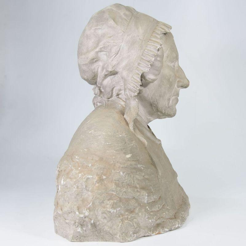 Patinated Original Workshop Plaster Representing an Old 19th Century Peasant Woman For Sale