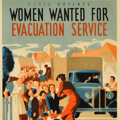 Original Vintage WWII Poster Civil Defence Women Wanted For Evacuation Service