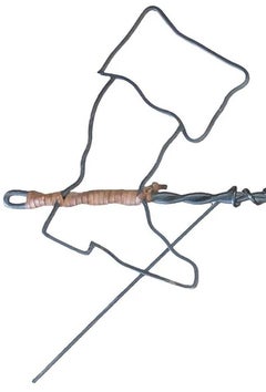 Original wrought iron and raffia coat rack circa 1970