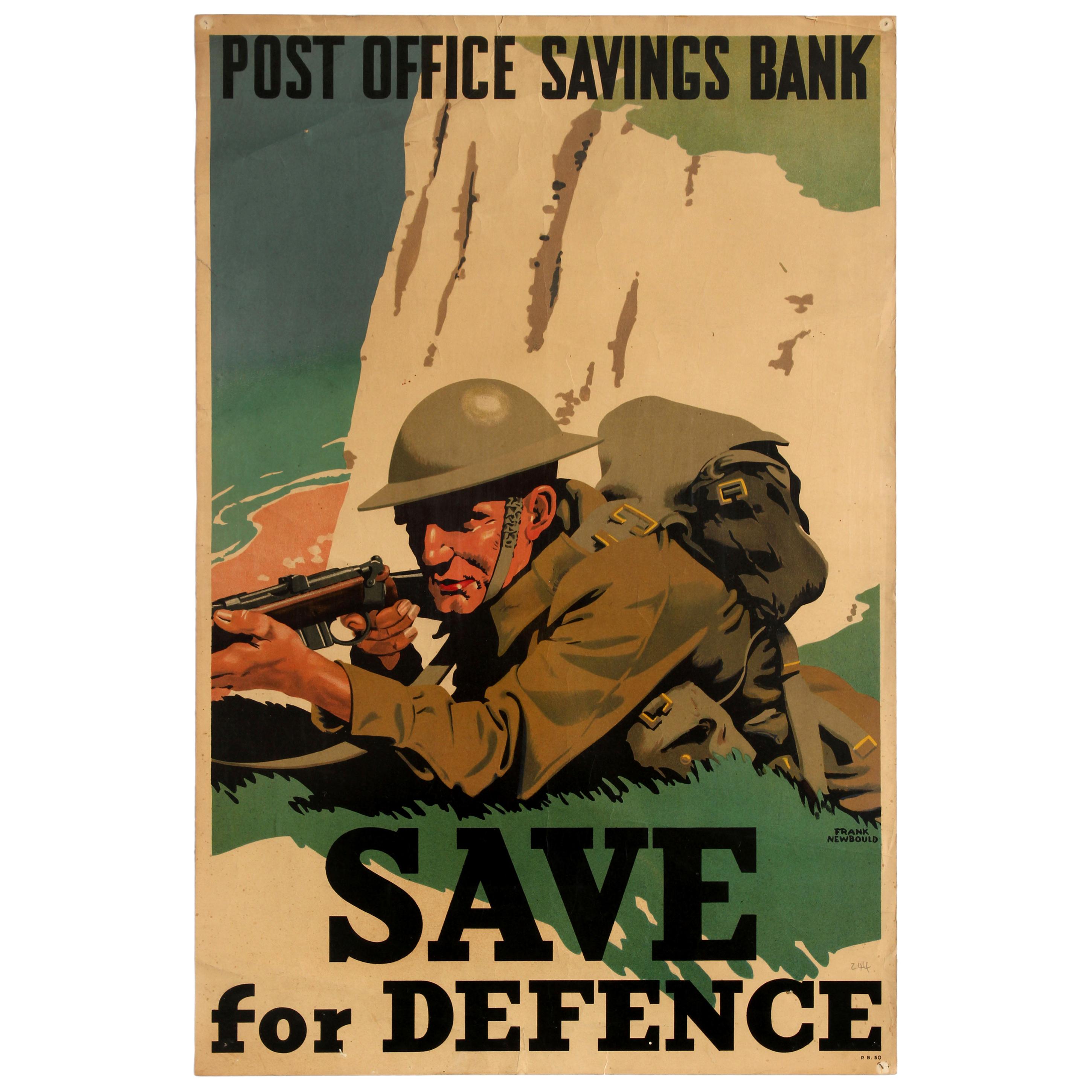 Original WWII Home Front Poster Post Office Bank Save for Defence White Cliffs