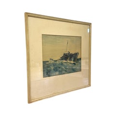 Dipinto a guazzo originale della Seconda Guerra Mondiale raffigurante un cacciatorpediniere PC-571 della Marina Militare degli Stati Uniti – Arte vintage