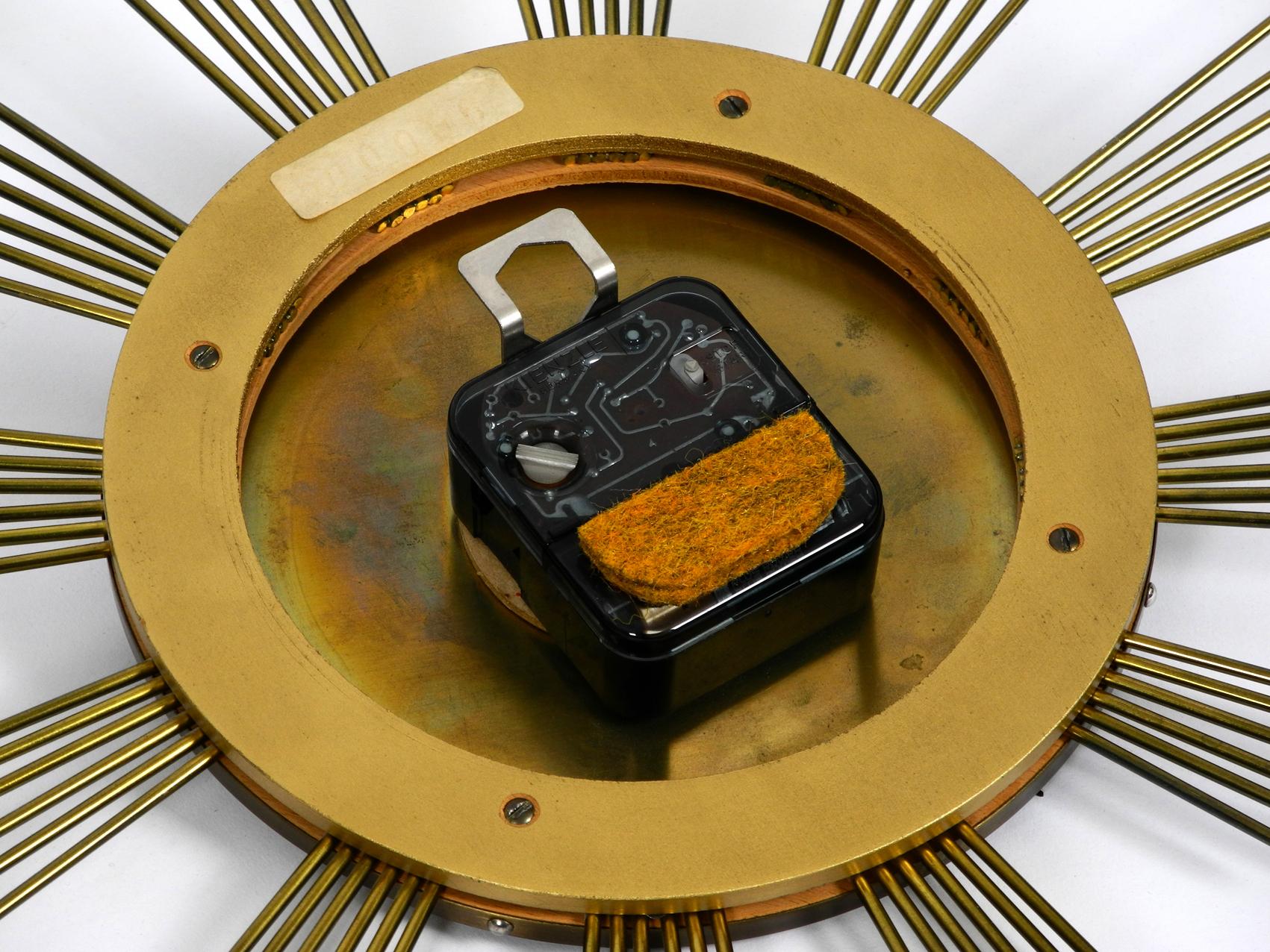 Exyta Large Midcentury Sunburst Atlanta Heavy Brass Wall Clock Battery Operated 3