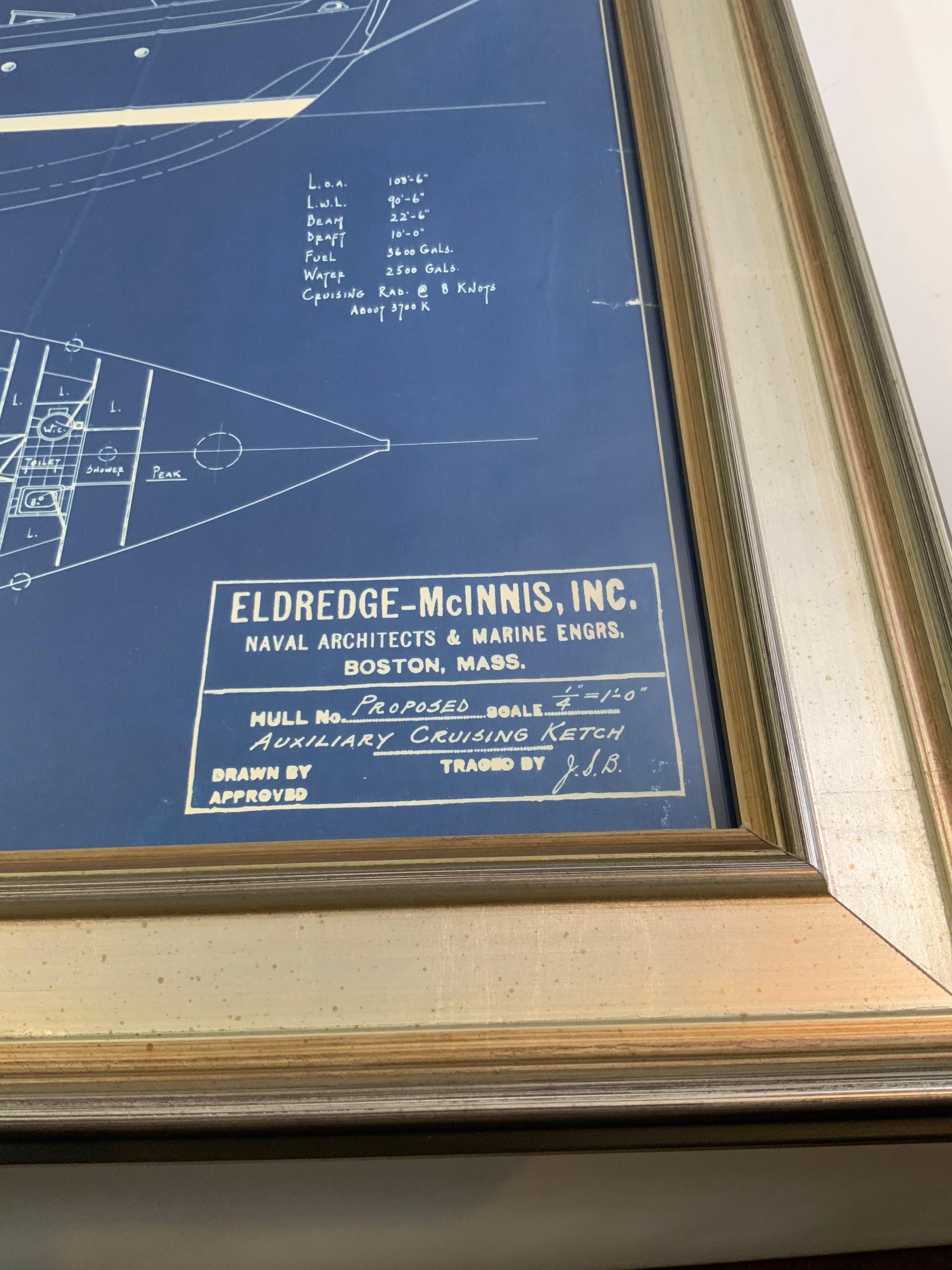 Original Yacht Blueprint by Eldredge McInnis In Excellent Condition In Norwell, MA
