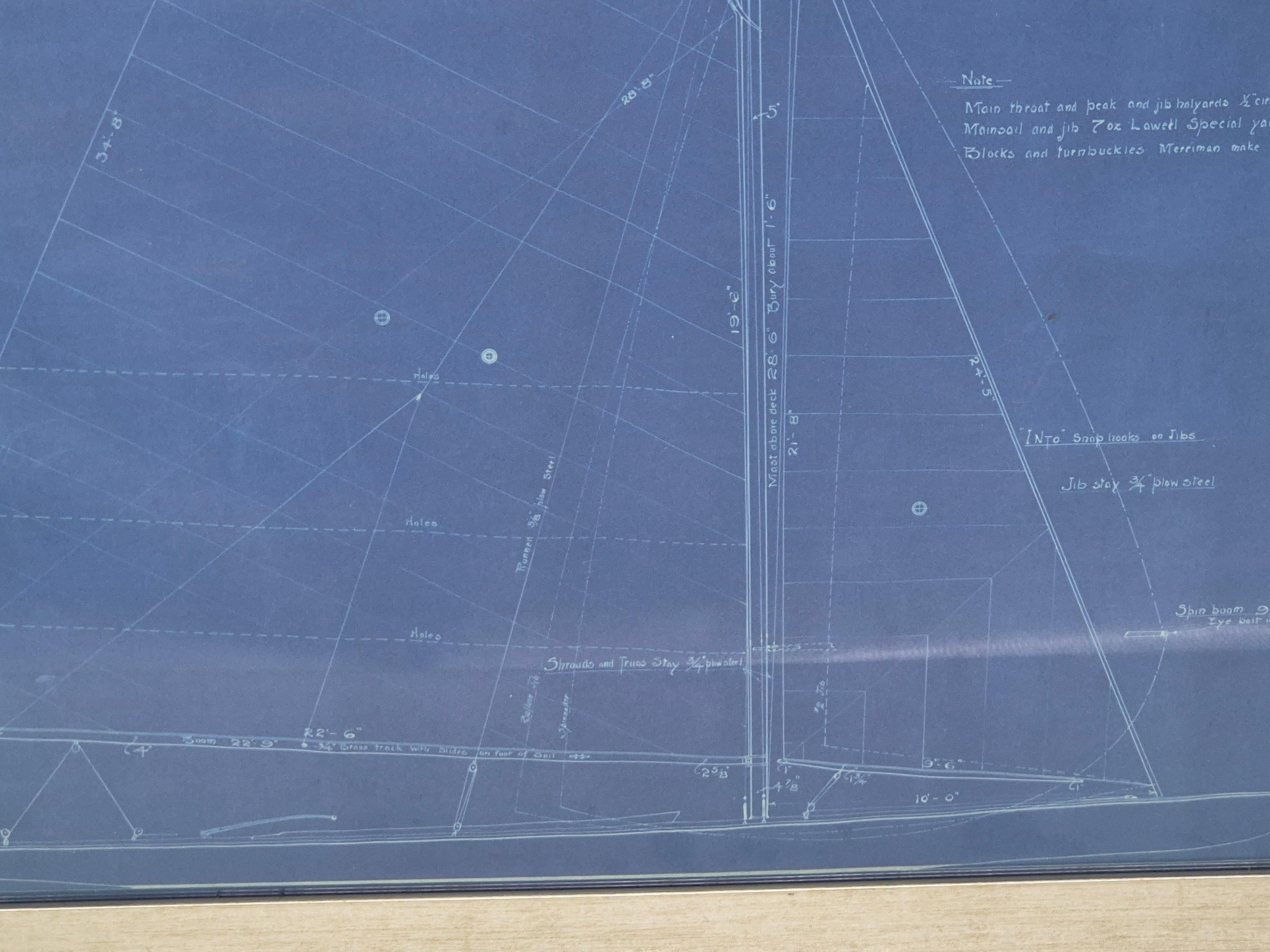 Inizio XX secolo Pianta originale dello yacht dell'architetto navale Charles D. Mower in vendita
