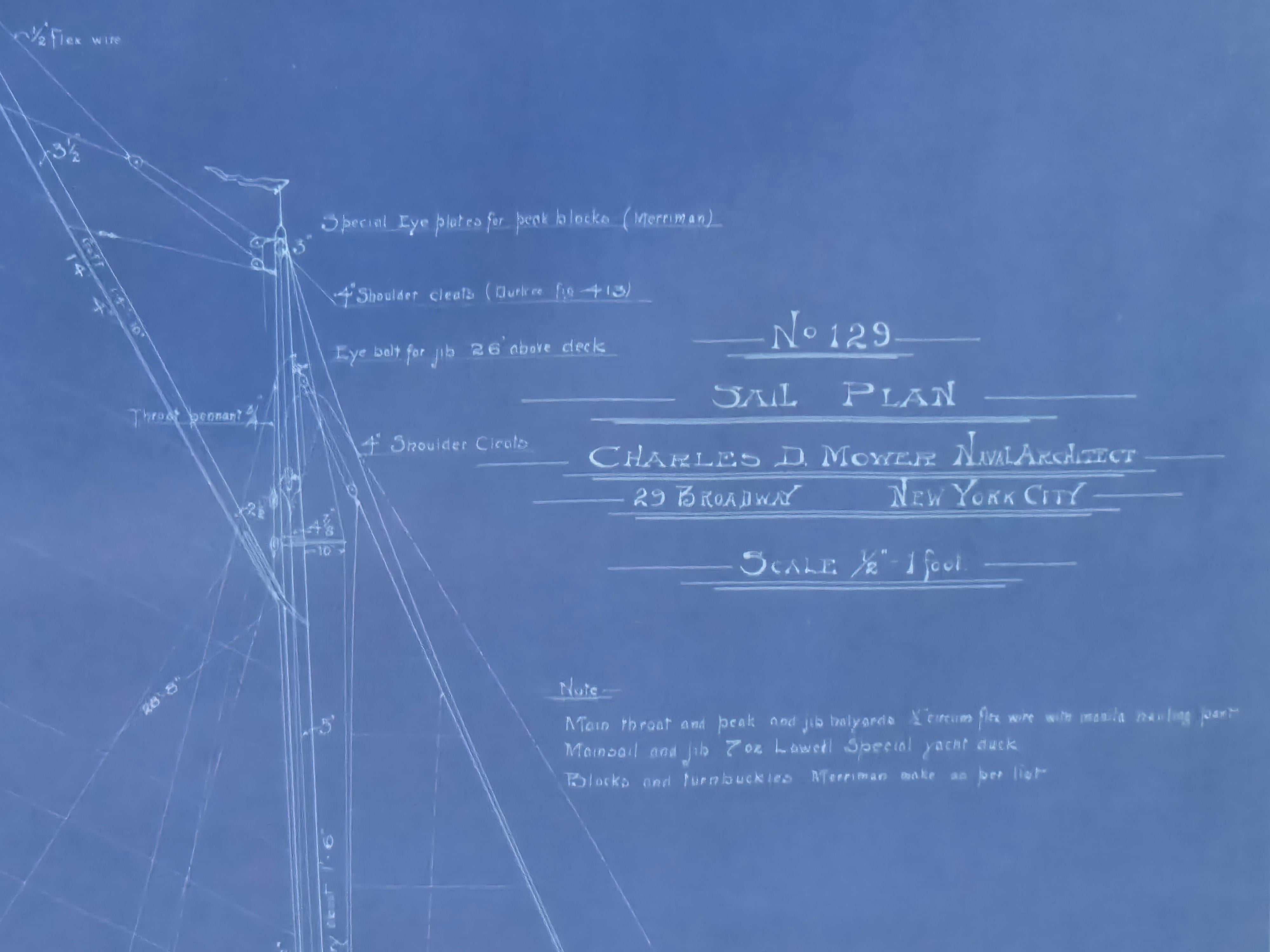 Pianta originale dello yacht dell'architetto navale Charles D. Mower in vendita 2
