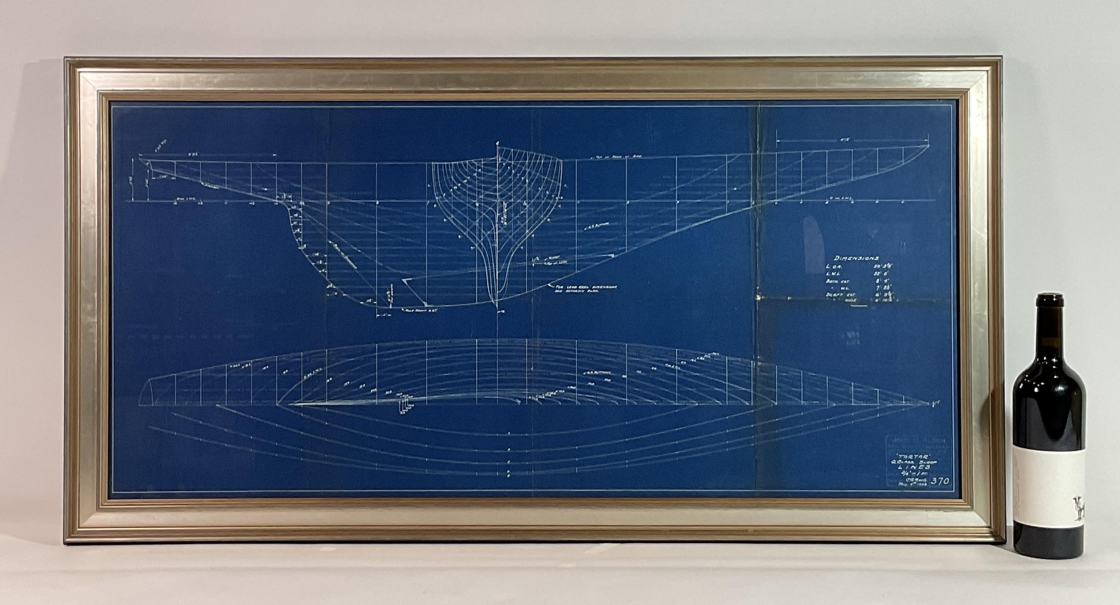 John G. Alden hull lines drawing of the Q class sloop 