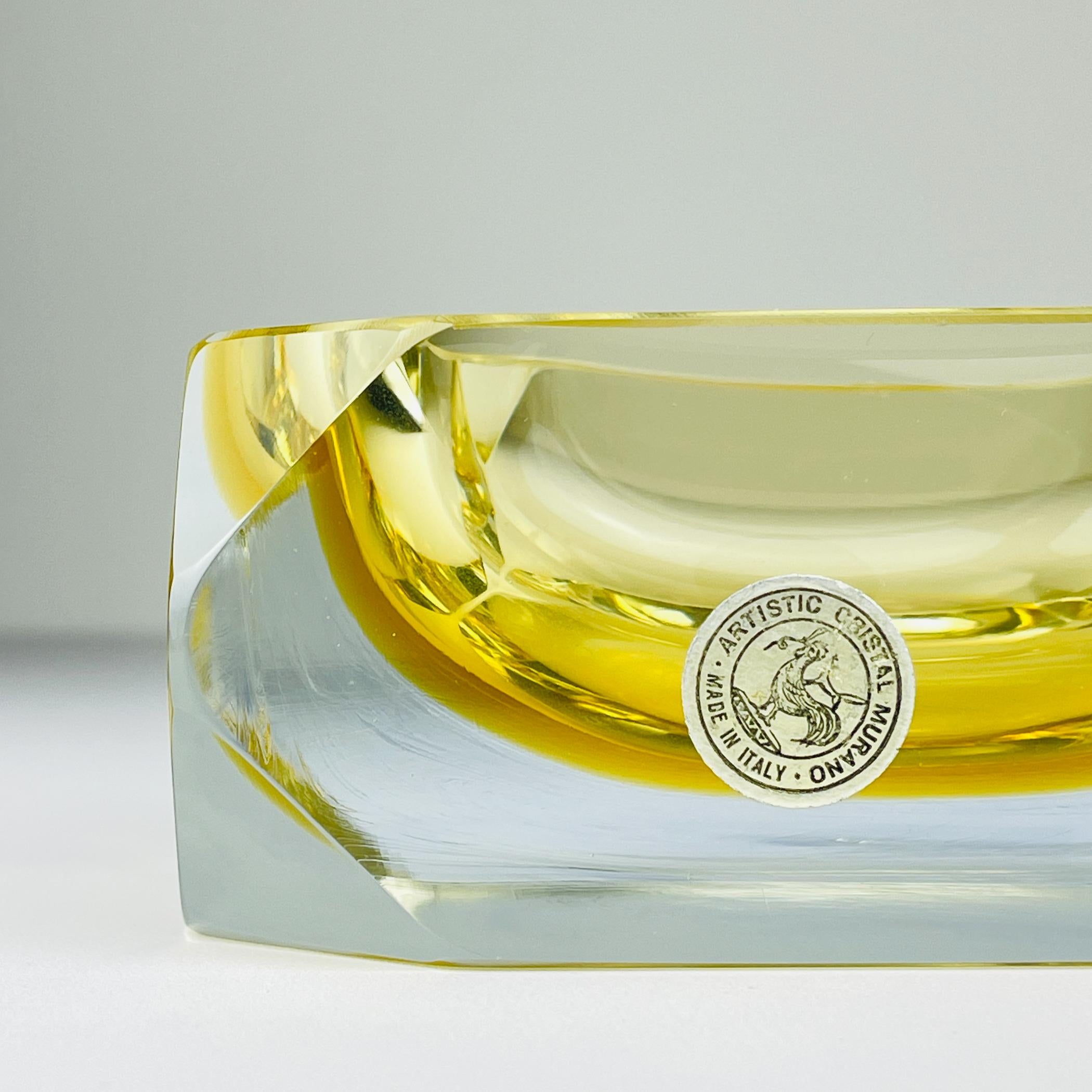 Italian Original yellow murano glass ashtray by Bucella Cristalli Murano, Italy, 1970s For Sale