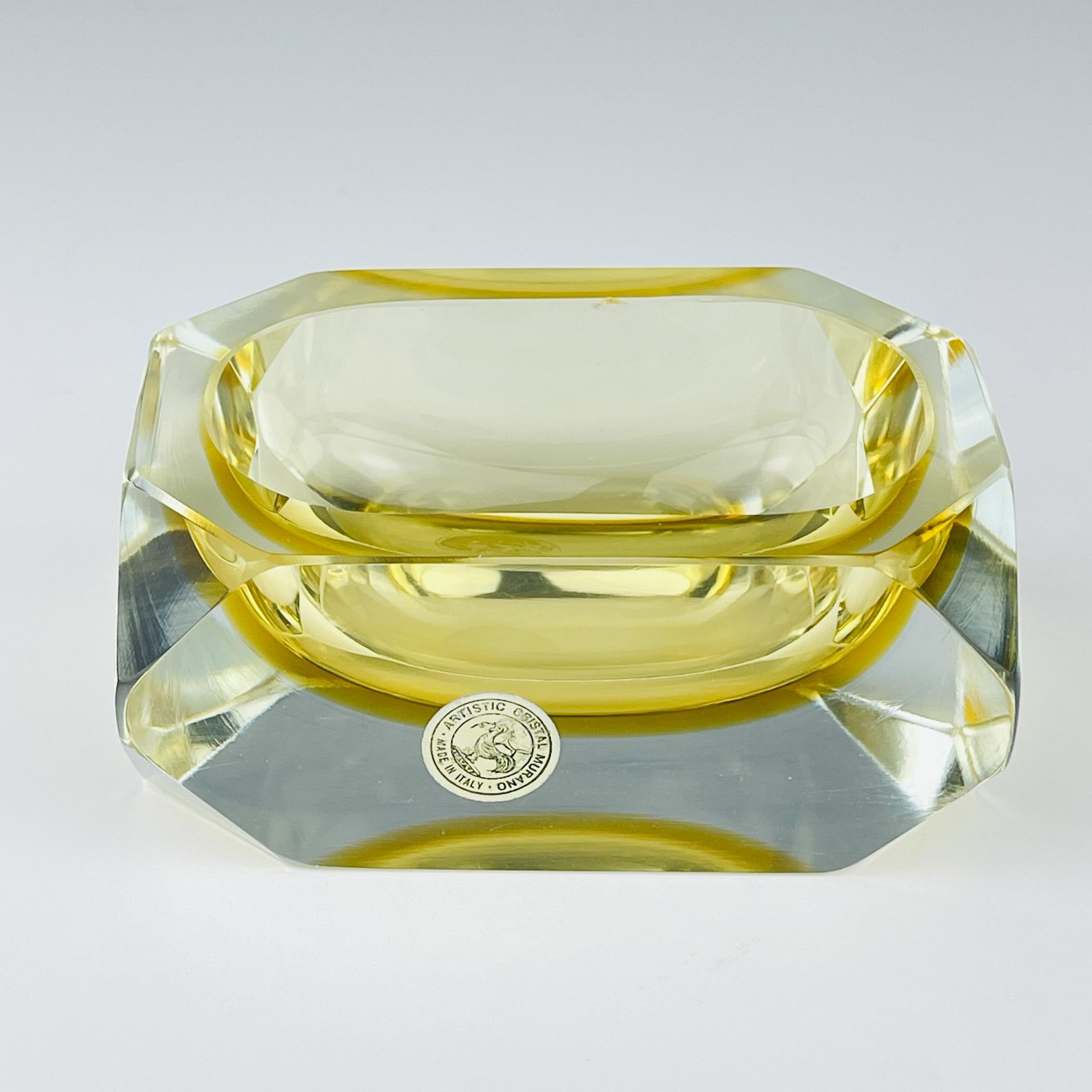 20th Century Original yellow murano glass ashtray by Bucella Cristalli Murano, Italy, 1970s For Sale