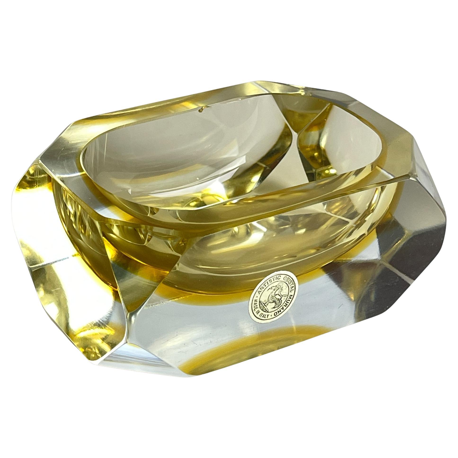 Posacenere originale in vetro di Murano giallo di Bucella Cristalli Murano, Italia, anni '70