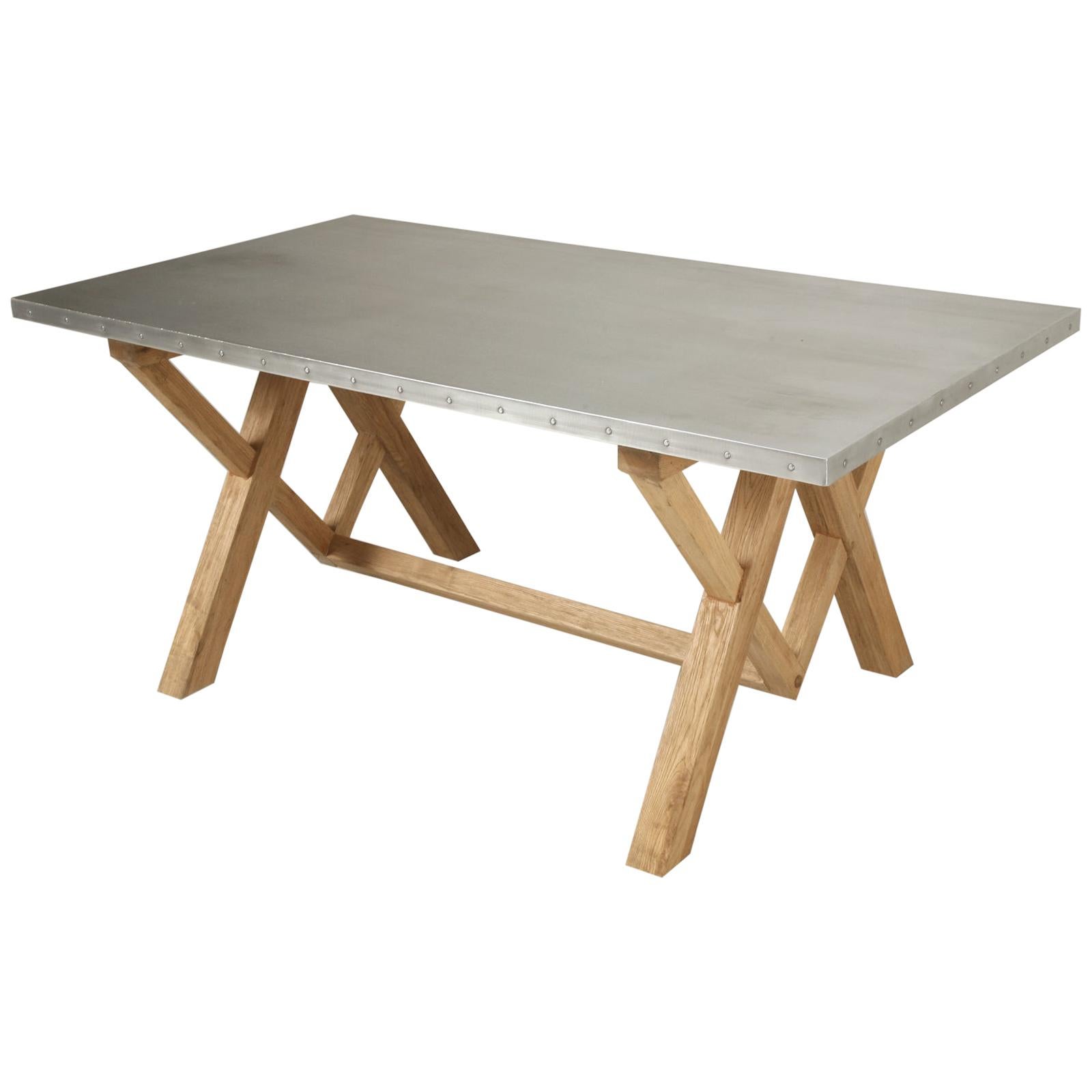 Original Zinc Top Farm Style Dining or Kitchen Table in Any Dimension