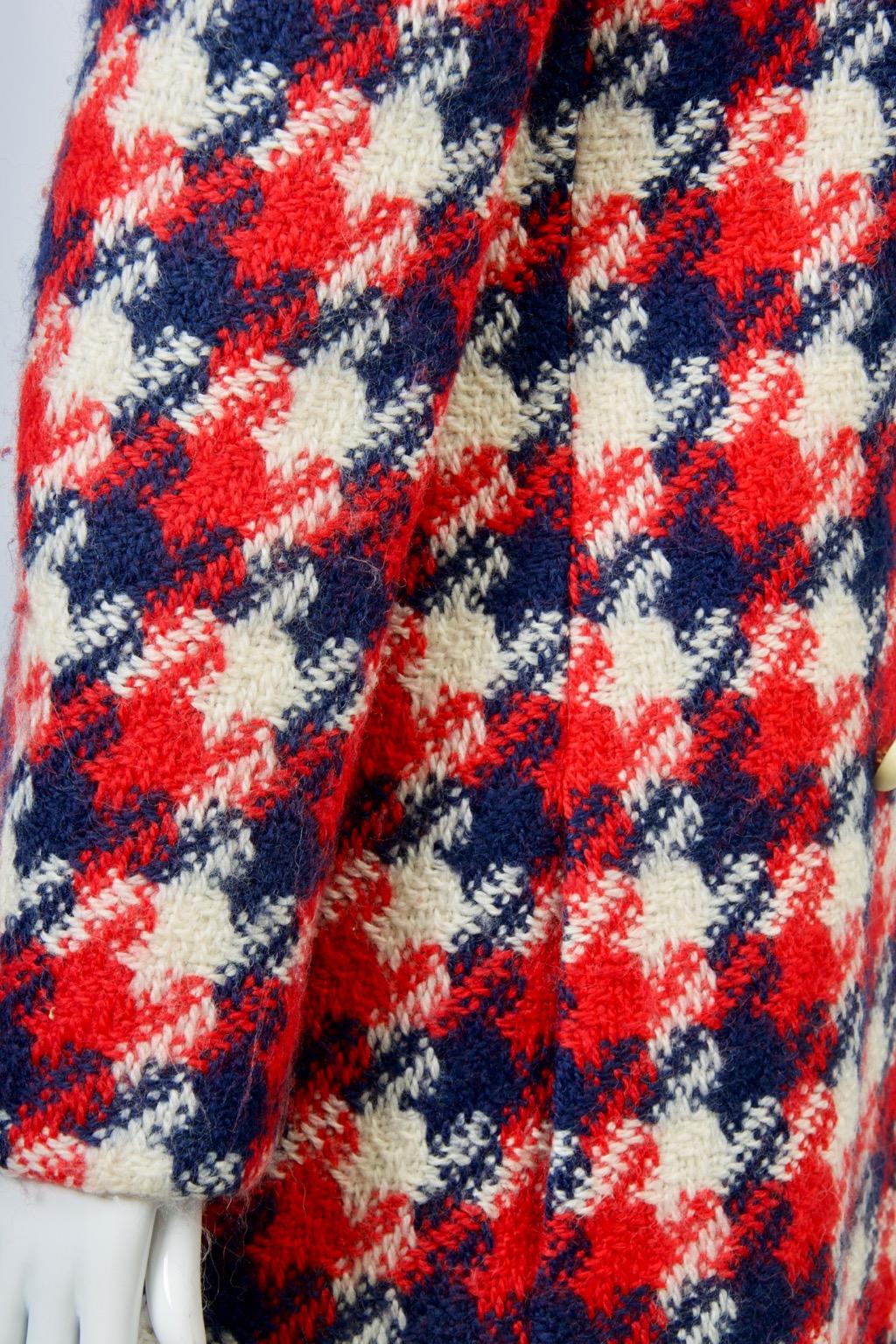 Originala 1960s Red/White/Blue Plaid Coat In Good Condition In Alford, MA