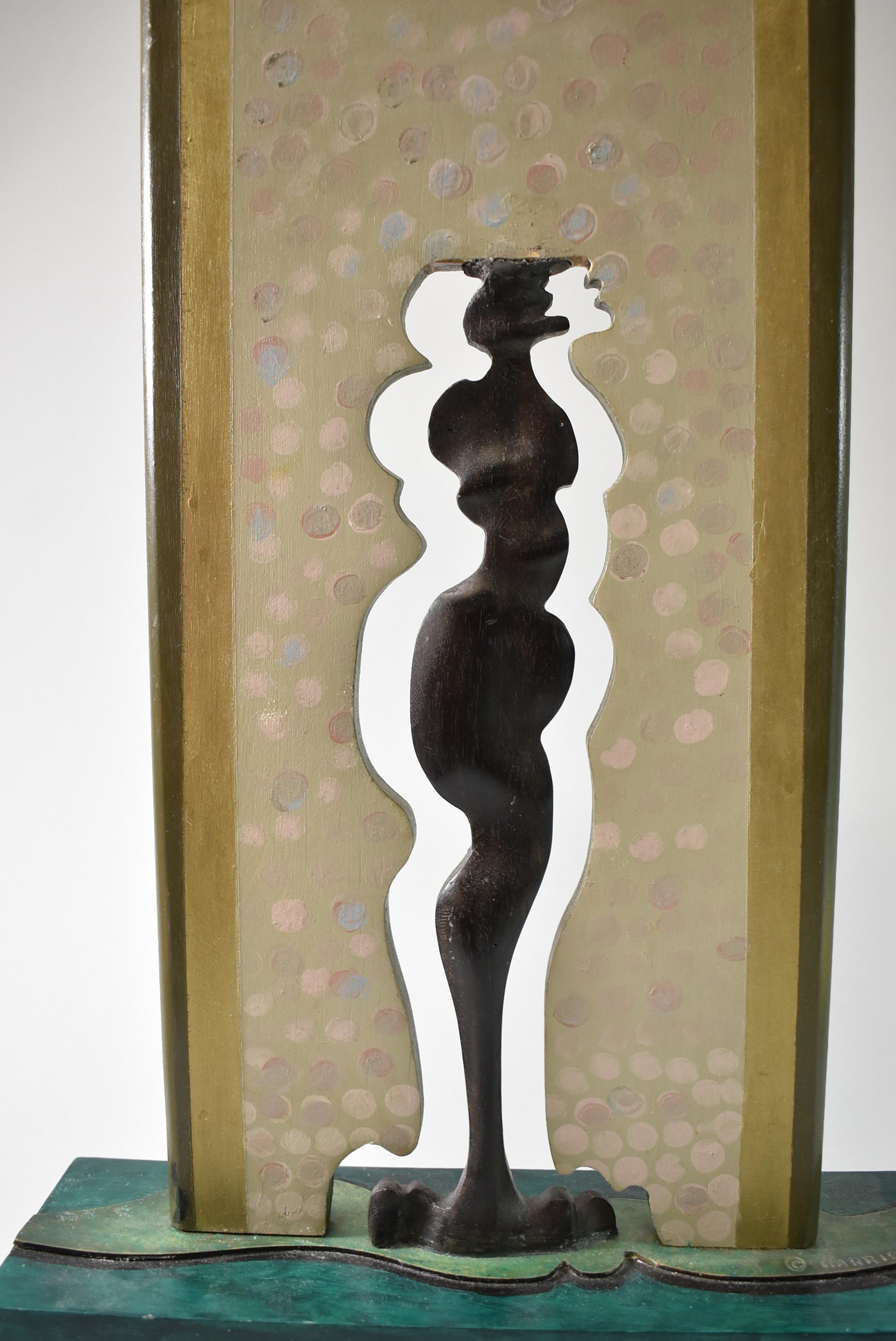 Modern Original Carved  Wood Sculpture Female Figure Hand Painted Carole Harrison For Sale