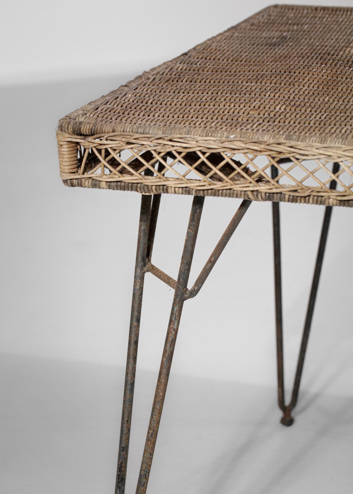 French Originale 1950's Vintage Woven Rattan Table Design in the Style of Matégot F332 For Sale