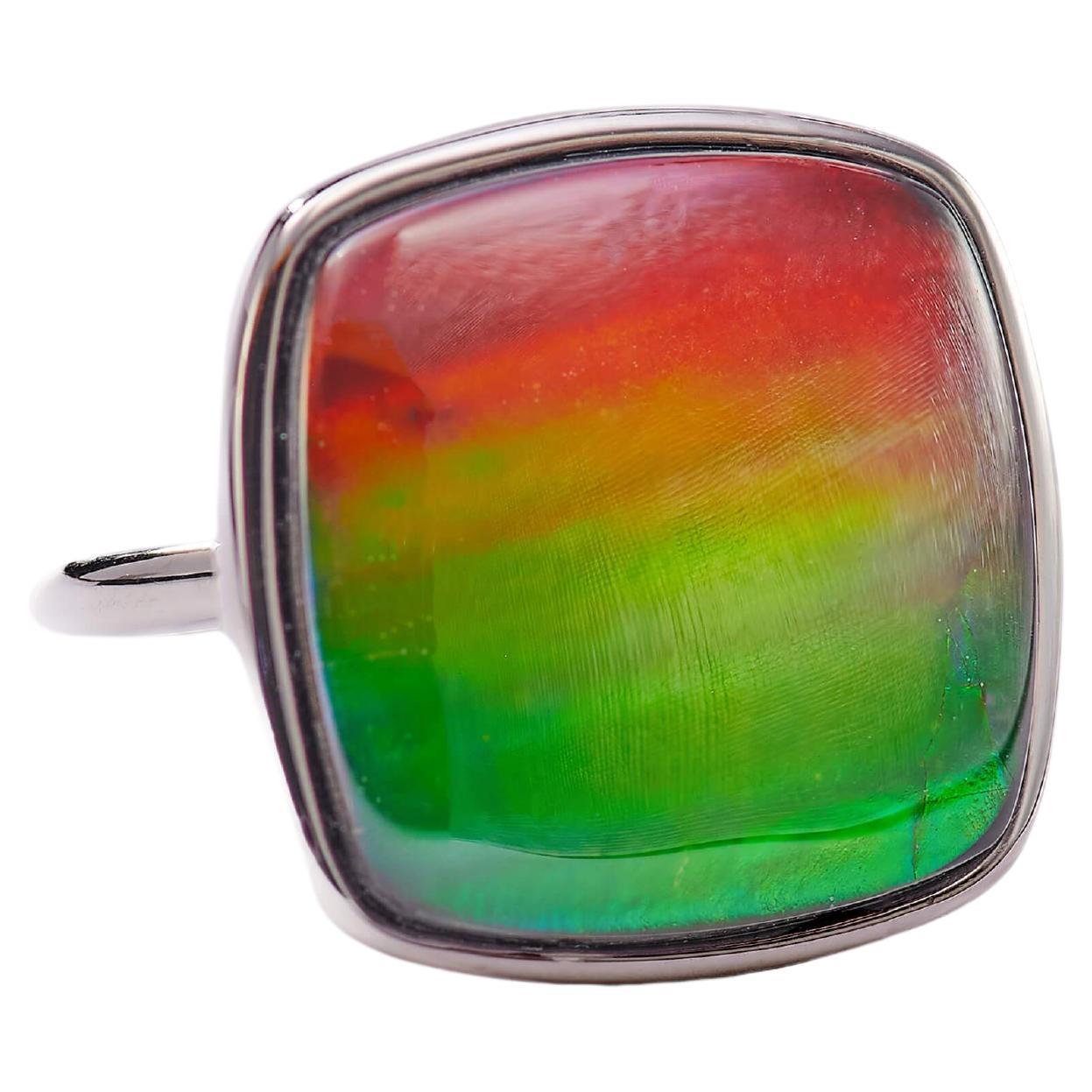 Origins Sterling Silver Cushion Ammolite Ring, A/6 For Sale