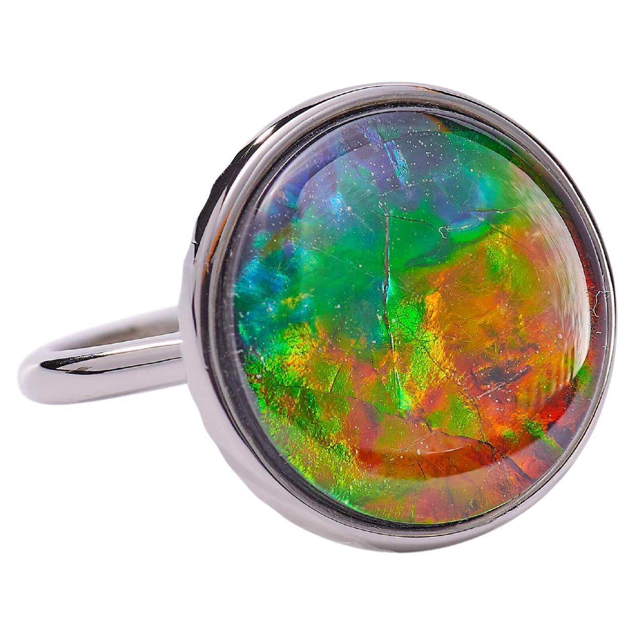 Origins Sterling Silver Round Ammolite Ring, A/6 For Sale at 1stDibs | ammolite  ring sterling silver, silver origins rings, ammolite origin