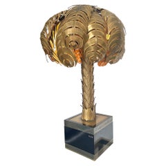 Orignal Maison Jansen Torch Cut Brass Palm Tree Lamp with Original Label