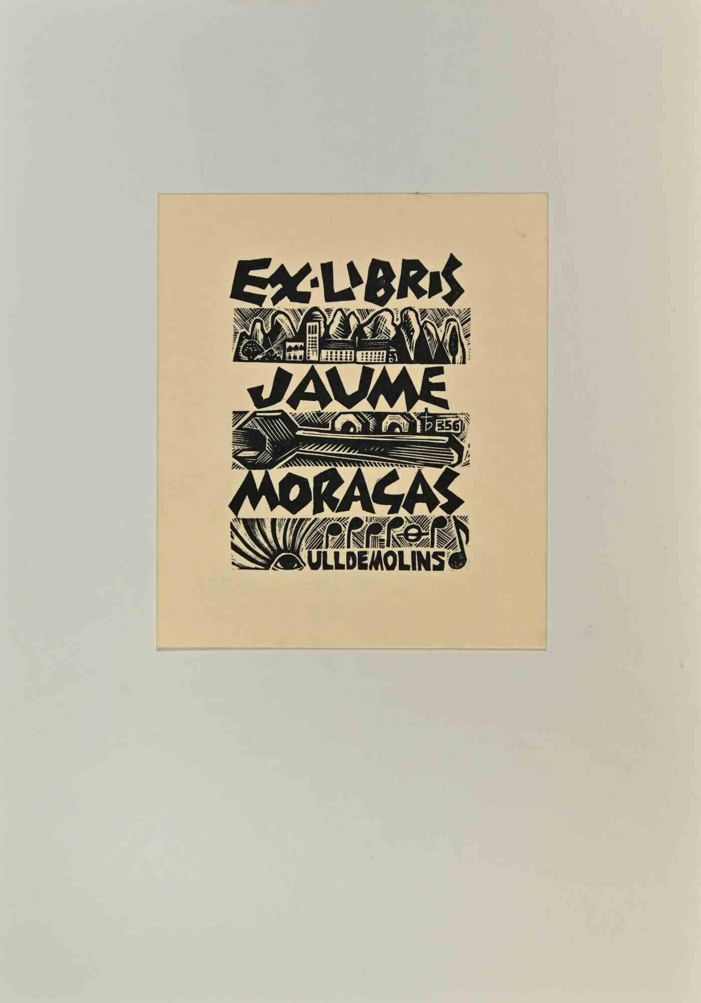  Ex-Libris - Jaume Moragas is an Artwork realized in 1971 by Oriol  M. Divi.

Woodcut B./W. print on ivory paper. The work is glued on cardboard.

Total dimensions: 21 x 15 cm.

Excellent conditions.

Oriol M. Diví was a monk of Montserrat who was