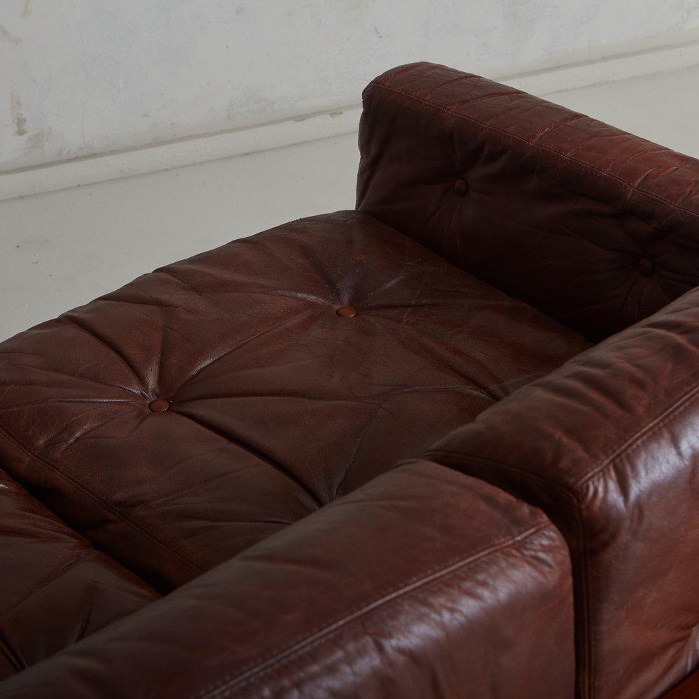 ‘Oriolo’ Leather + Rosewood Sofa by Claudio Salocchi for Sormani, Italy 1960s 5
