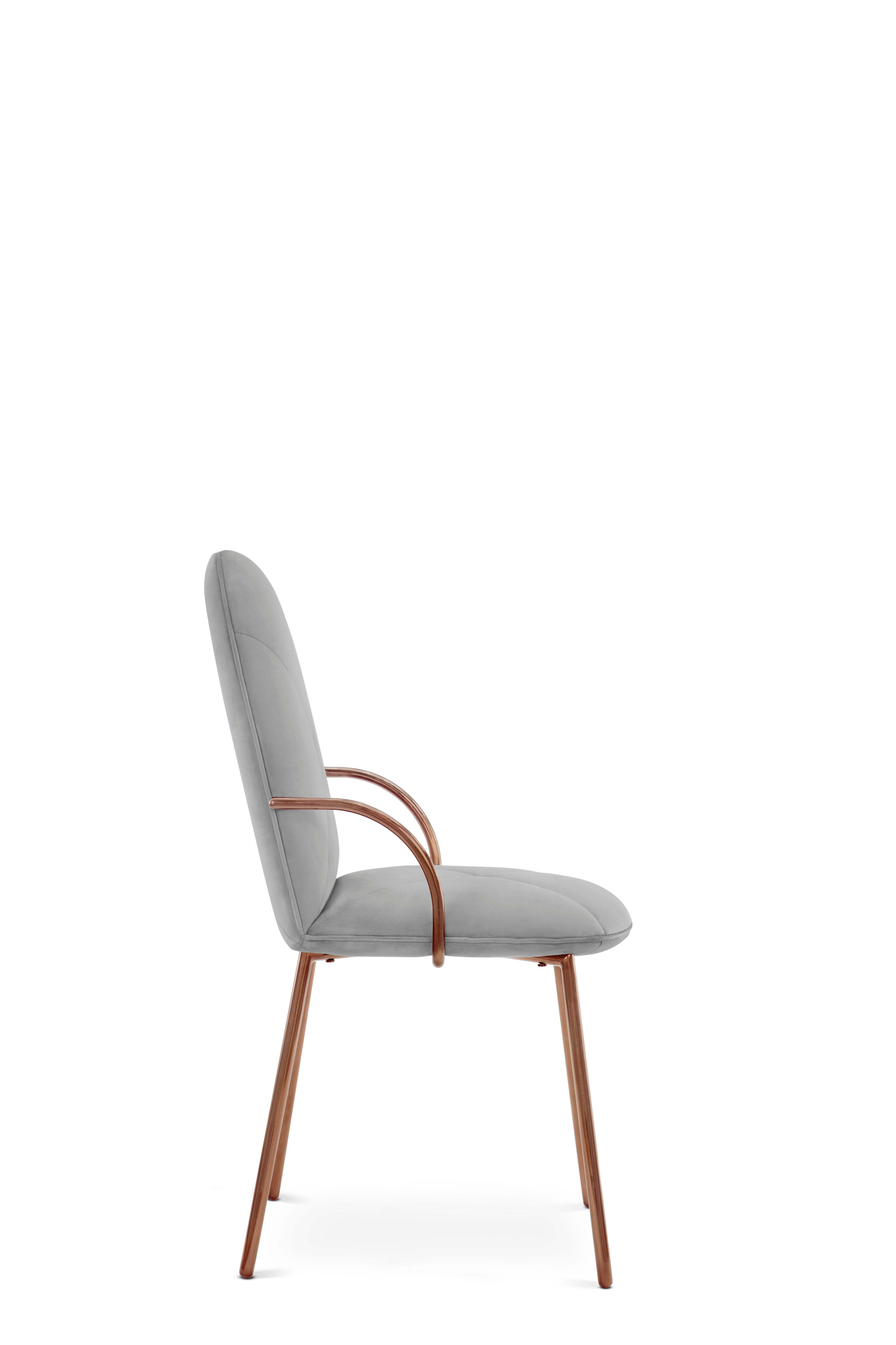 Modern Orion Dining Chair with Plush Gray Velvet and Rose Gold Arms by Nika Zupanc For Sale