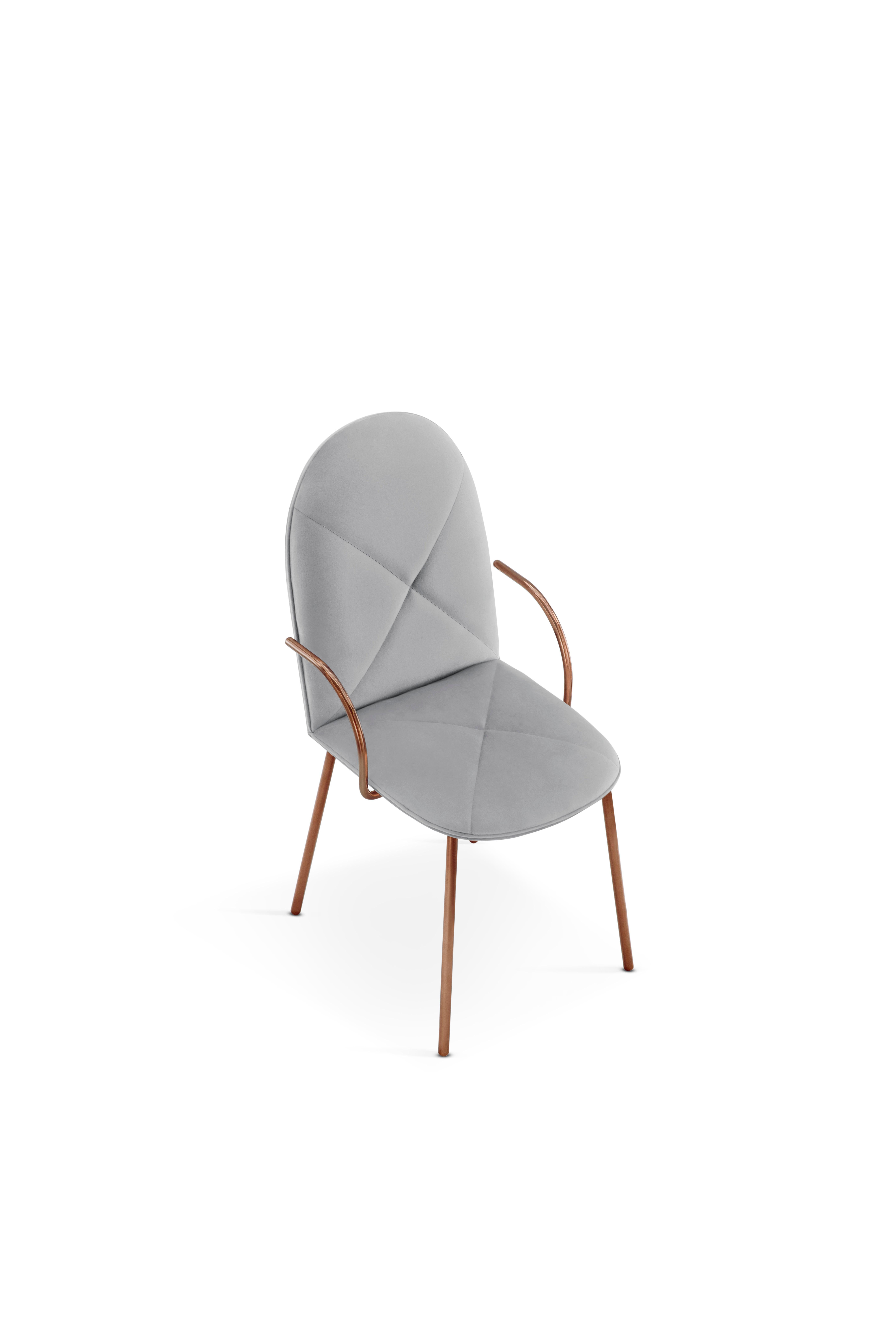 Indian Orion Dining Chair with Plush Gray Velvet and Rose Gold Arms by Nika Zupanc For Sale