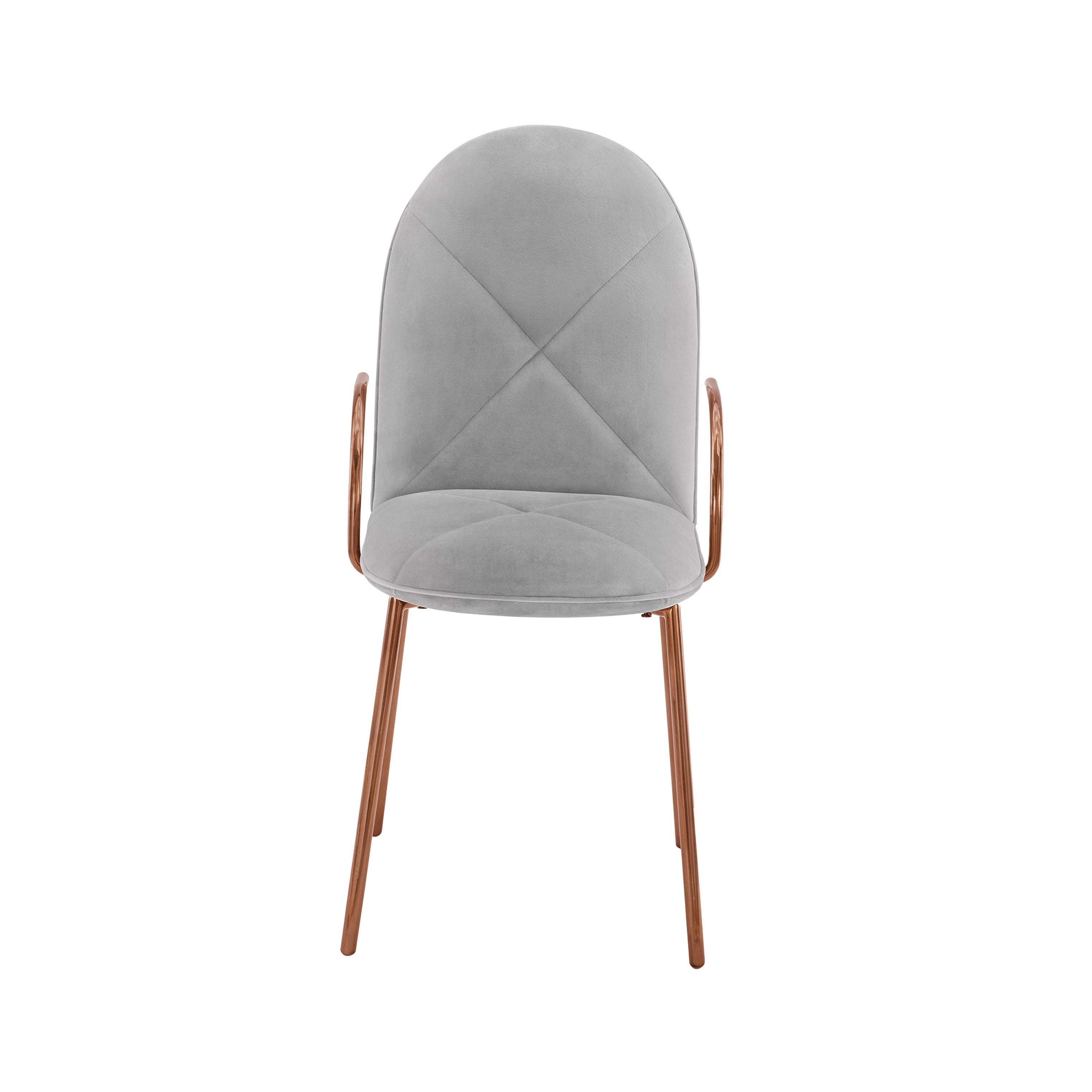 Orion Dining Chair with Plush Gray Velvet and Rose Gold Arms by Nika Zupanc