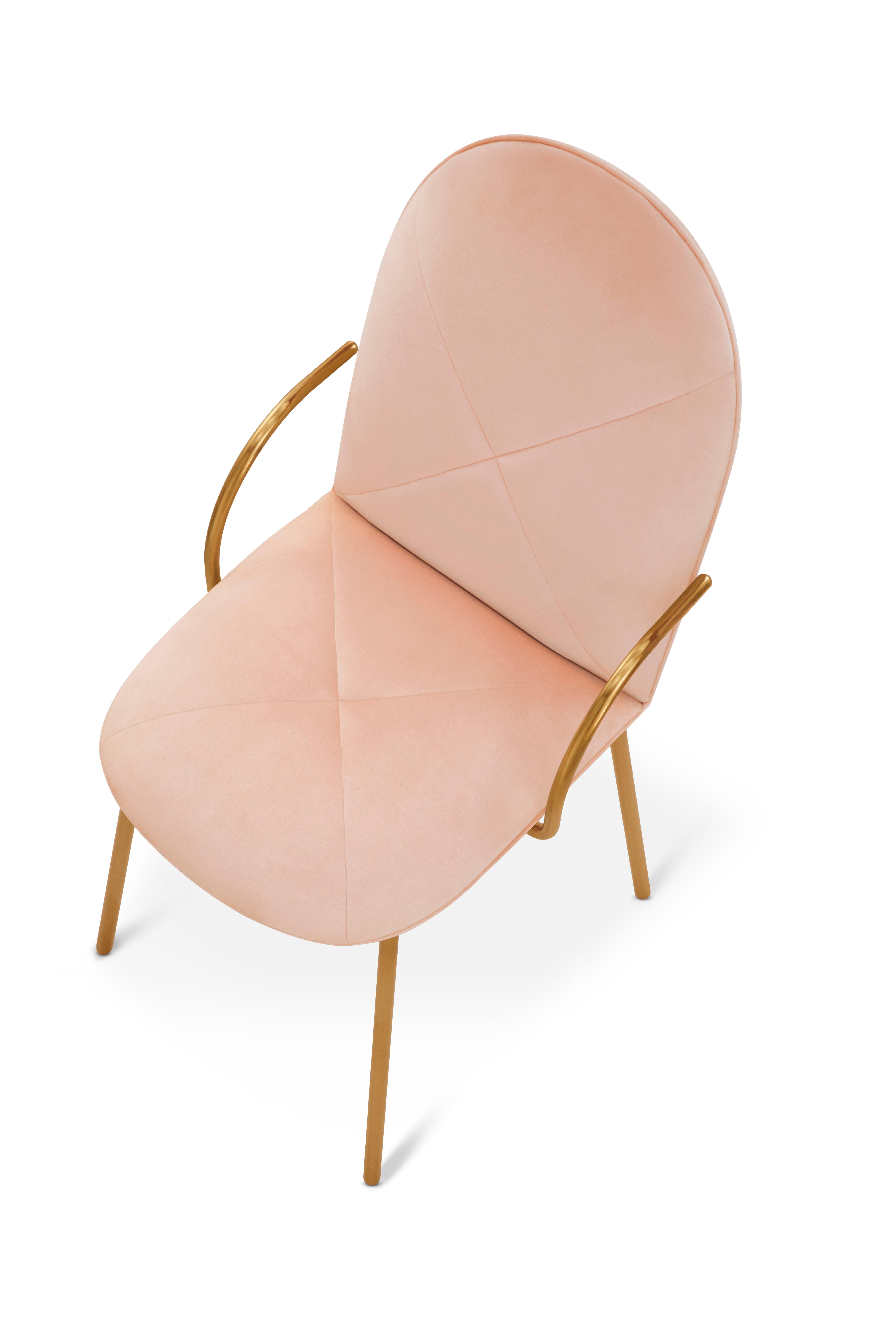 Modern Orion Dining Chair with Plush Pink Velvet and Gold Arms by Nika Zupanc For Sale