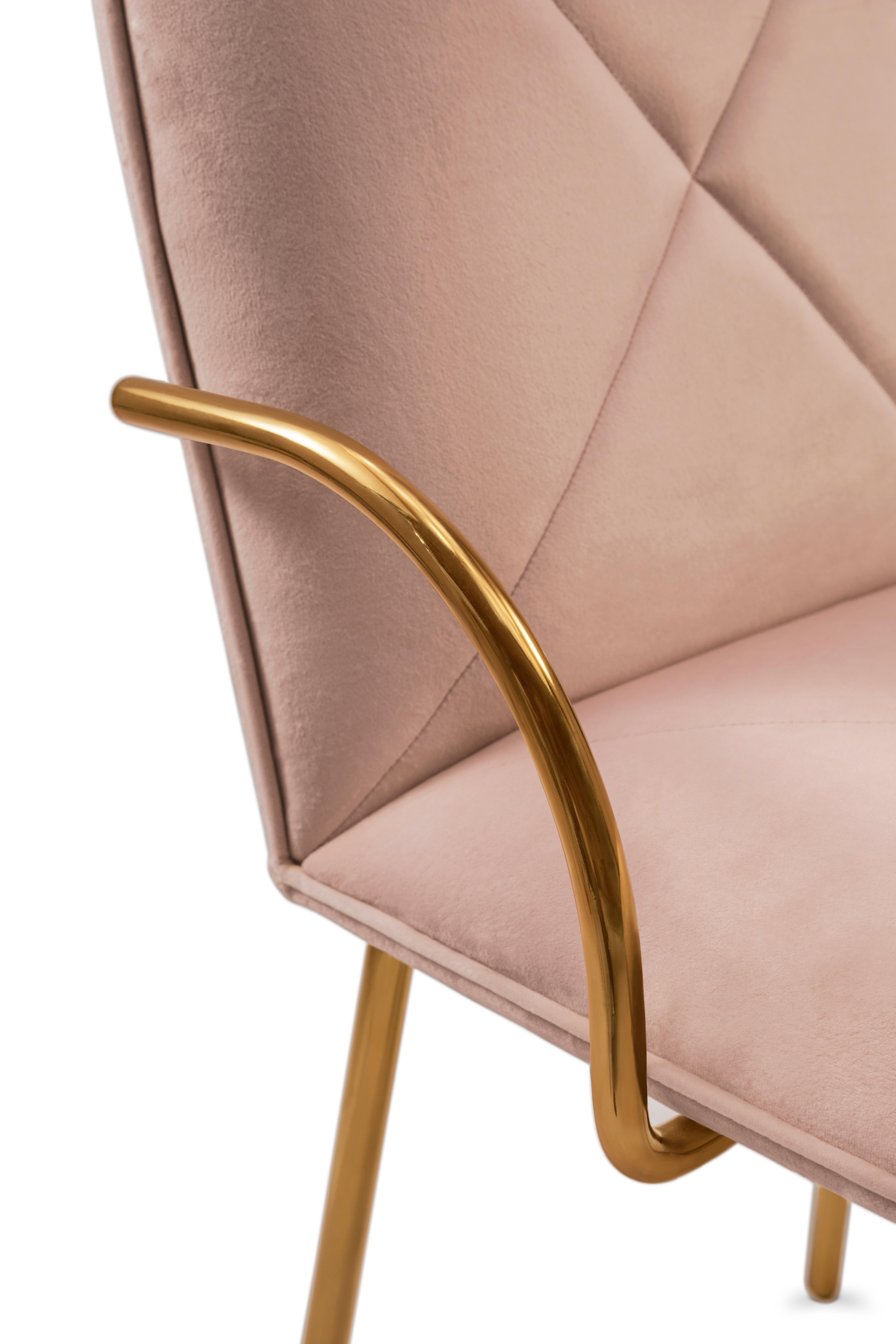 Indian Orion Dining Chair with Plush Pink Velvet and Gold Arms by Nika Zupanc For Sale