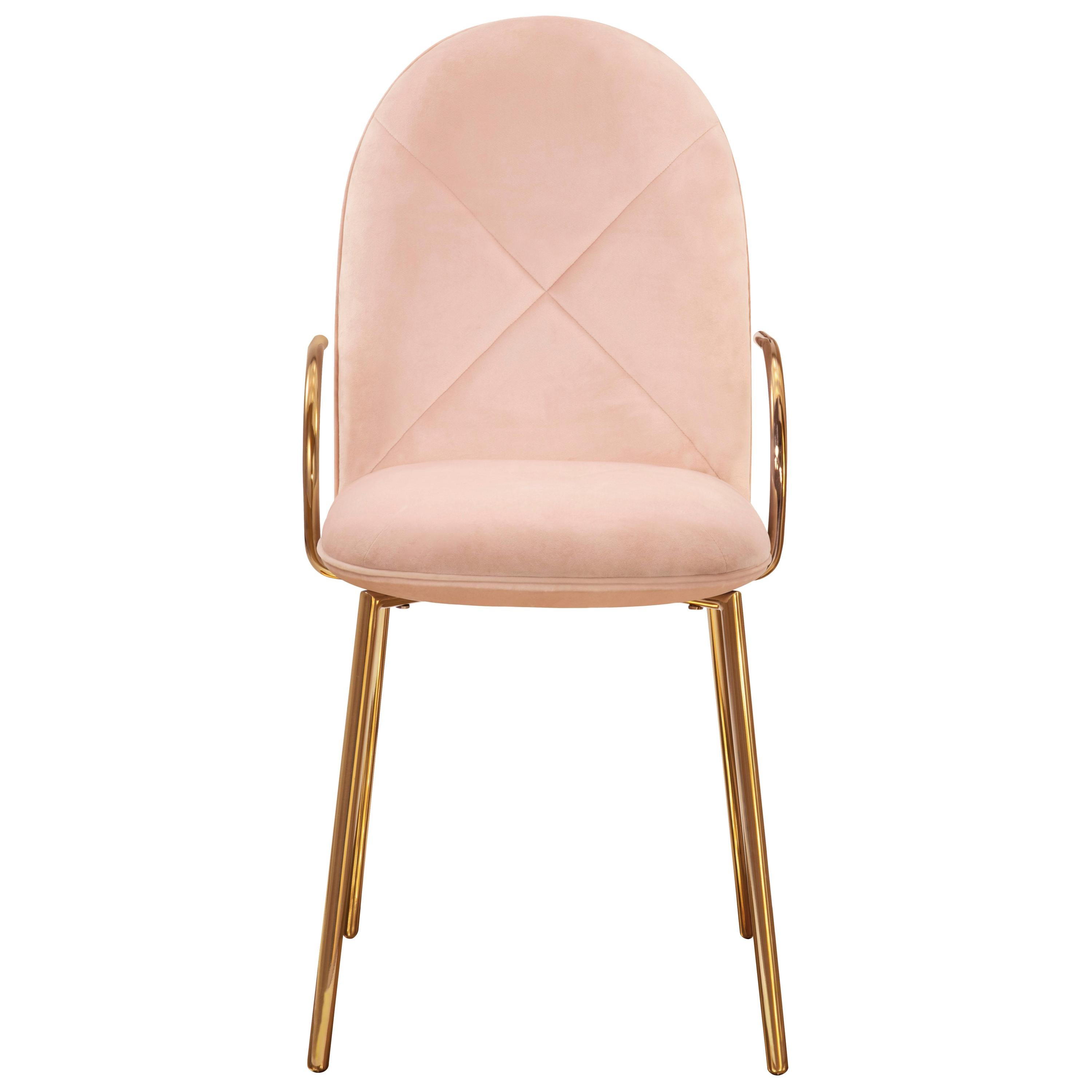 Chaise de salle à manger Orion avec velours rose pelucheux et bras dorés par Nika Zupanc