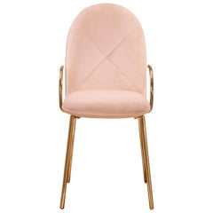 Orion Dining Chair with Plush Pink Velvet and Gold Arms by Nika Zupanc
