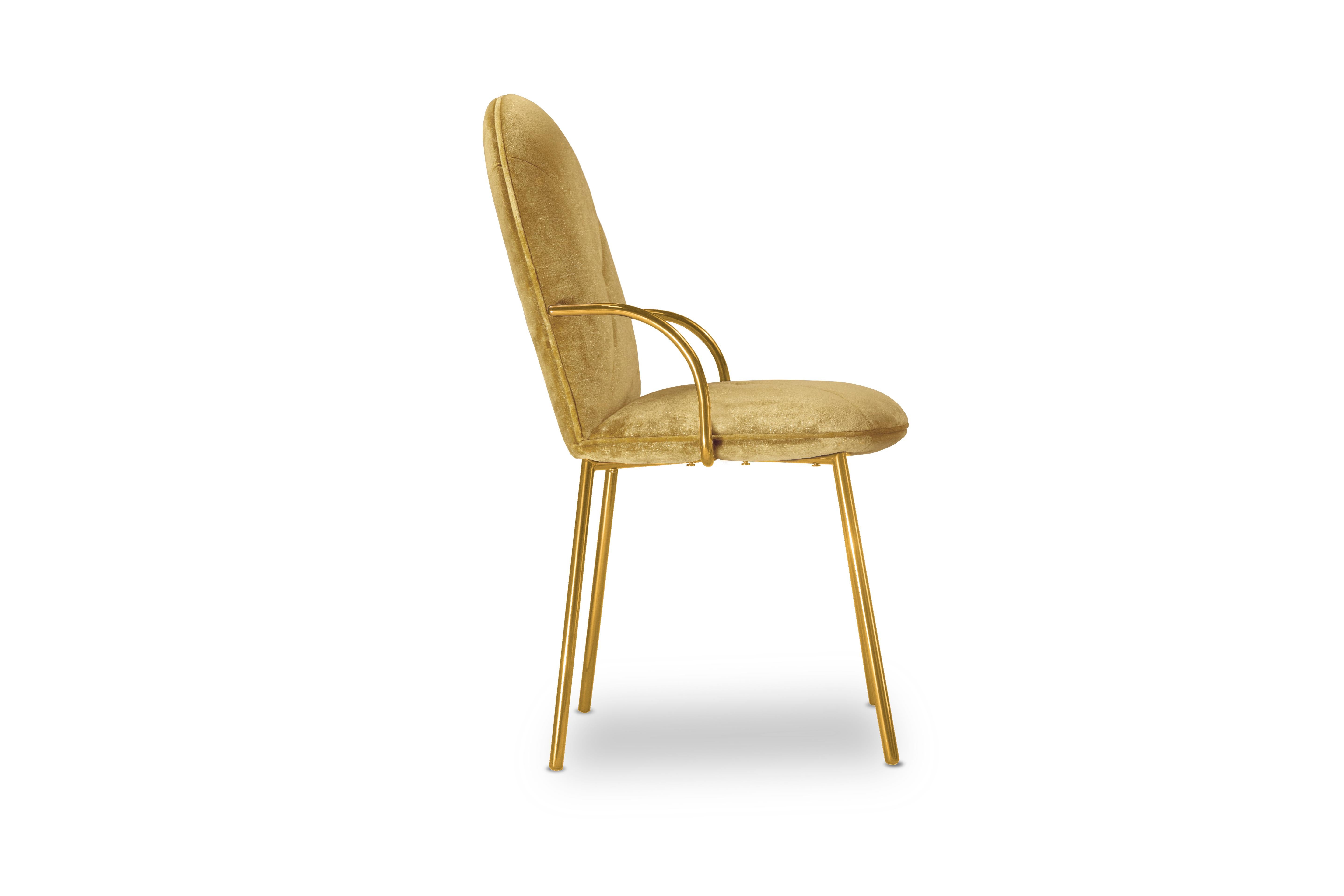 Modern Orion Dining Chair with Gold Dedar Velvet and Gold Arms by Nika Zupanc For Sale
