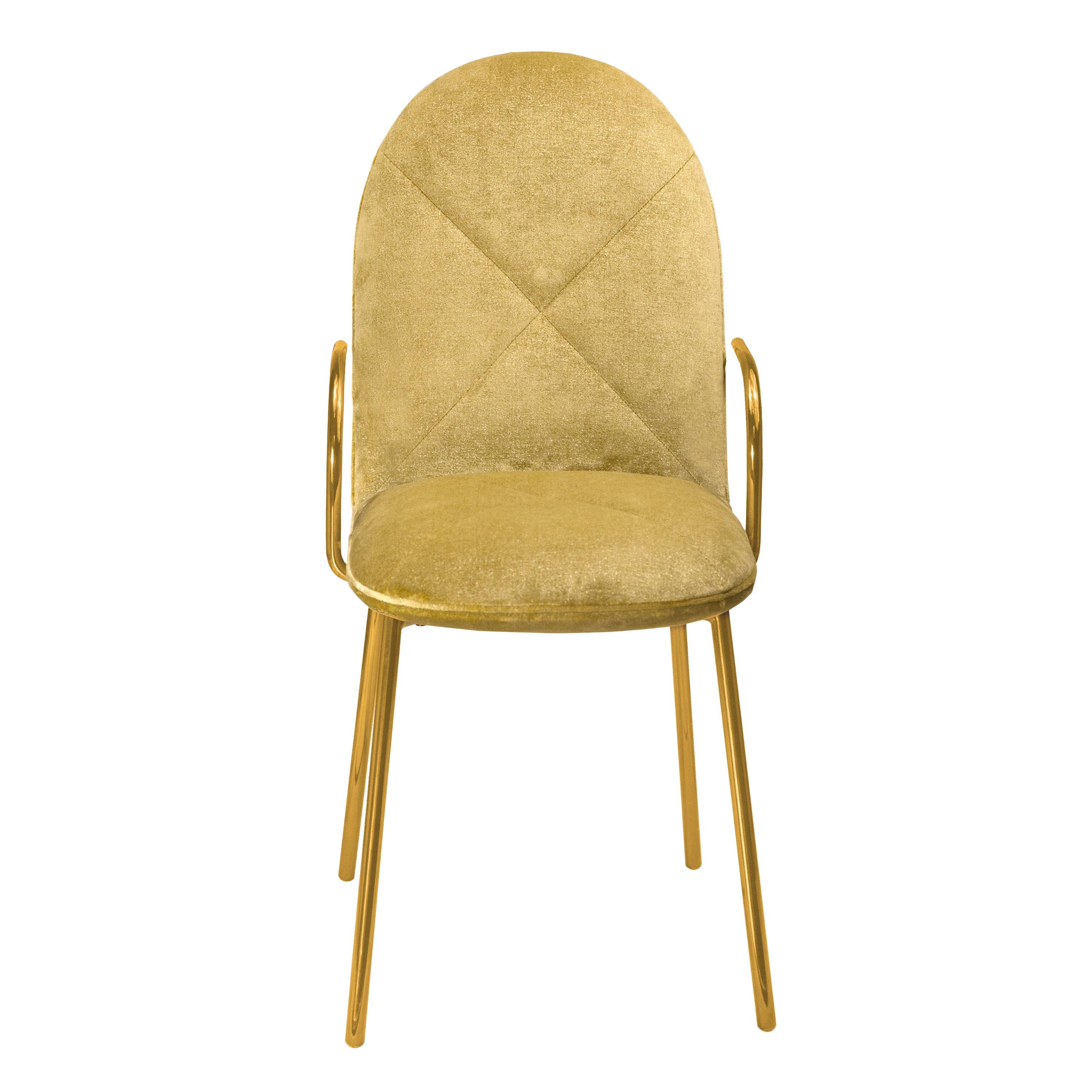 Orion Dining Chair with Gold Dedar Velvet and Gold Arms by Nika Zupanc