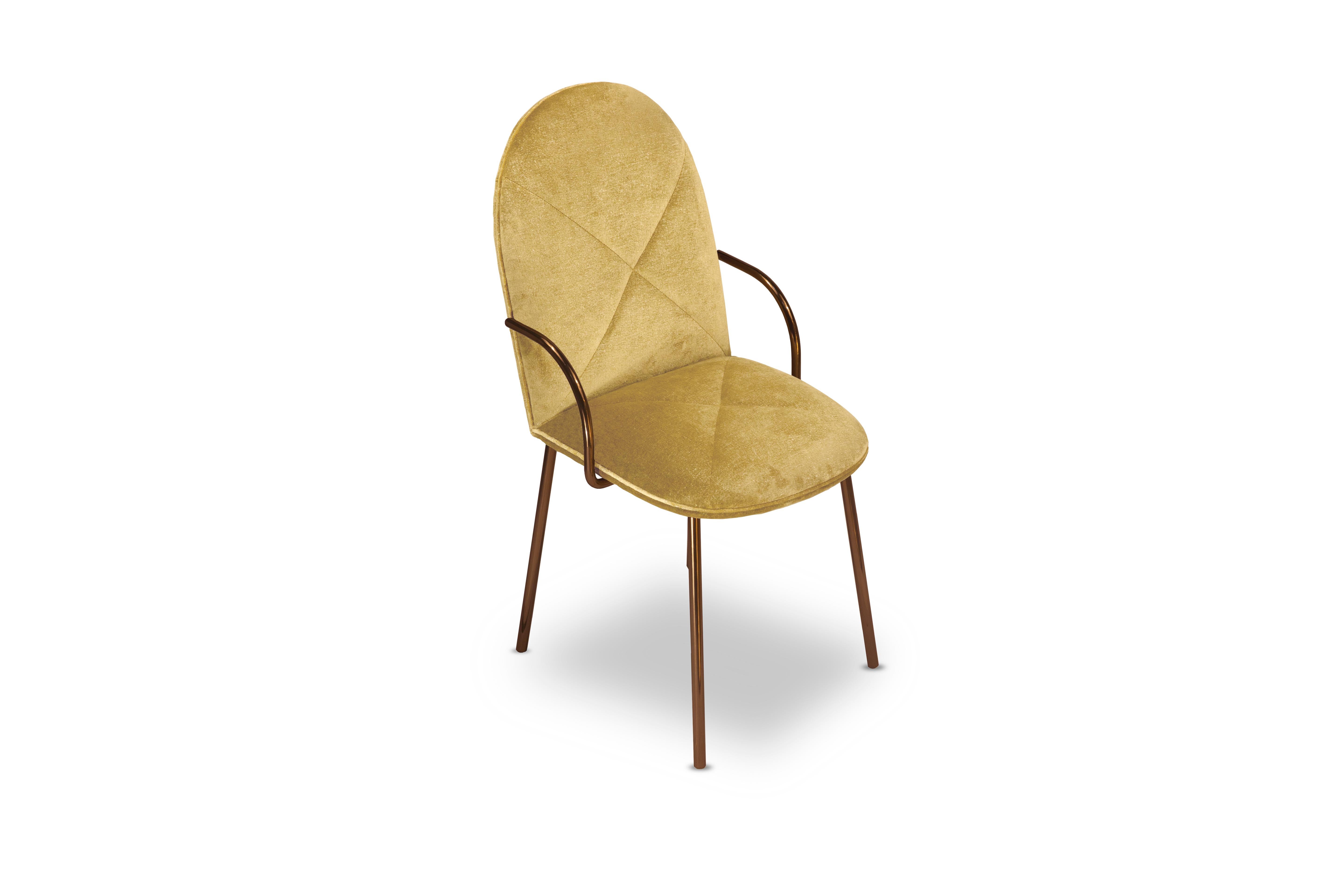 Modern Orion Dining Chair with Gold Dedar Velvet and Rose Gold Arms by Nika Zupanc For Sale