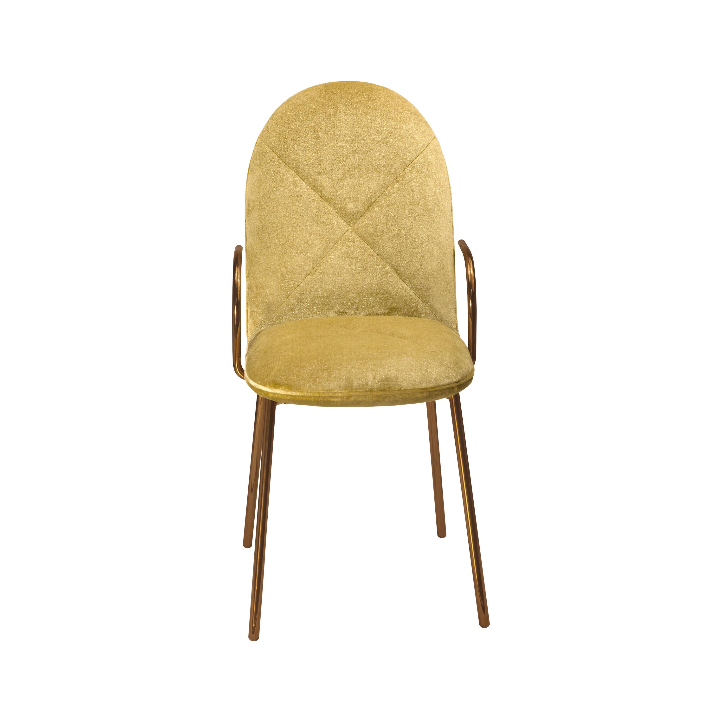 Orion Dining Chair with Gold Dedar Velvet and Rose Gold Arms by Nika Zupanc For Sale
