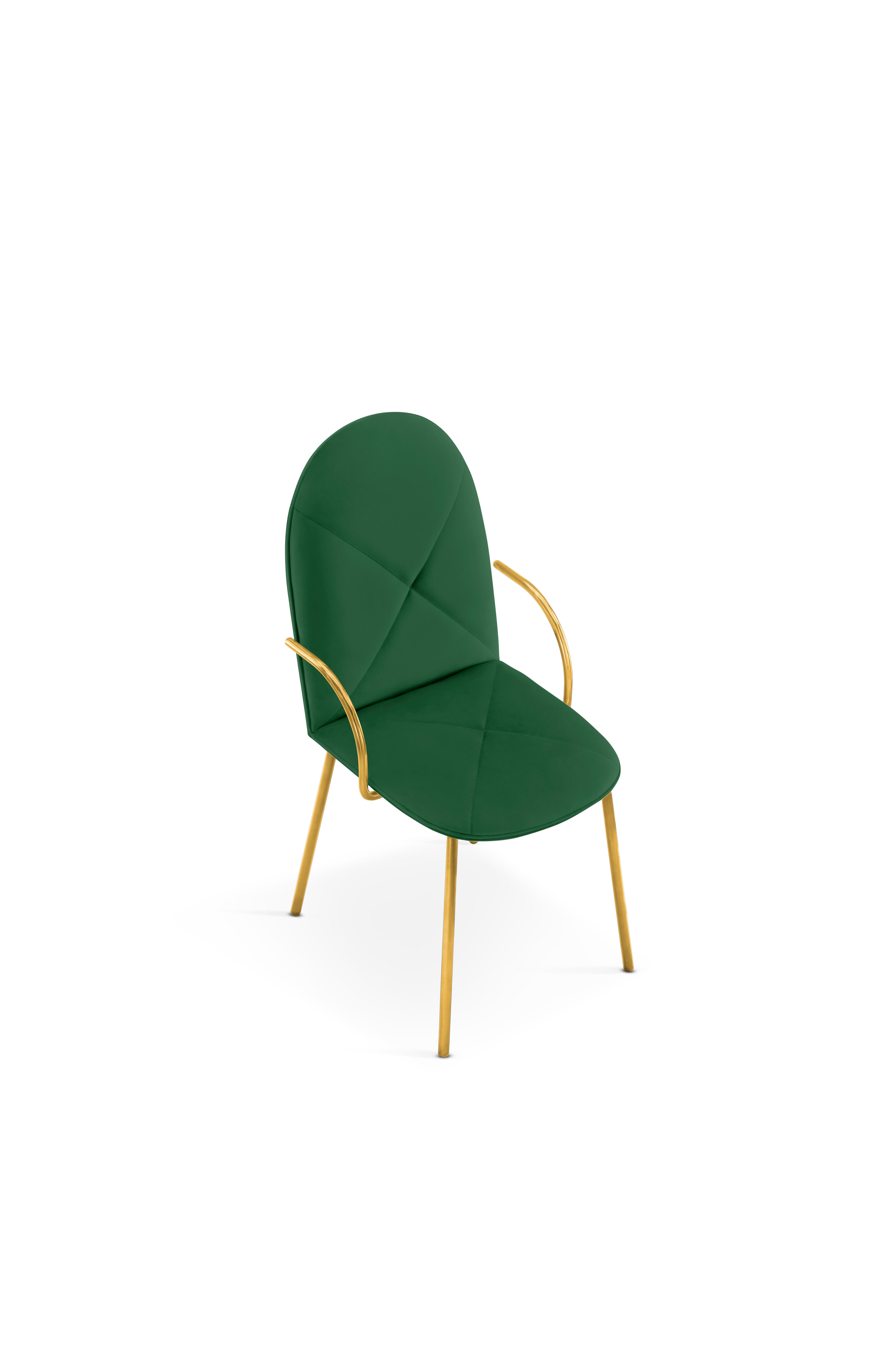 Modern Orion Dining Chair with Plush Green Velvet and Gold Arms by Nika Zupanc For Sale