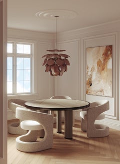 ORION Contemporary High-Gloss Round Dining Table, Wood and Brass