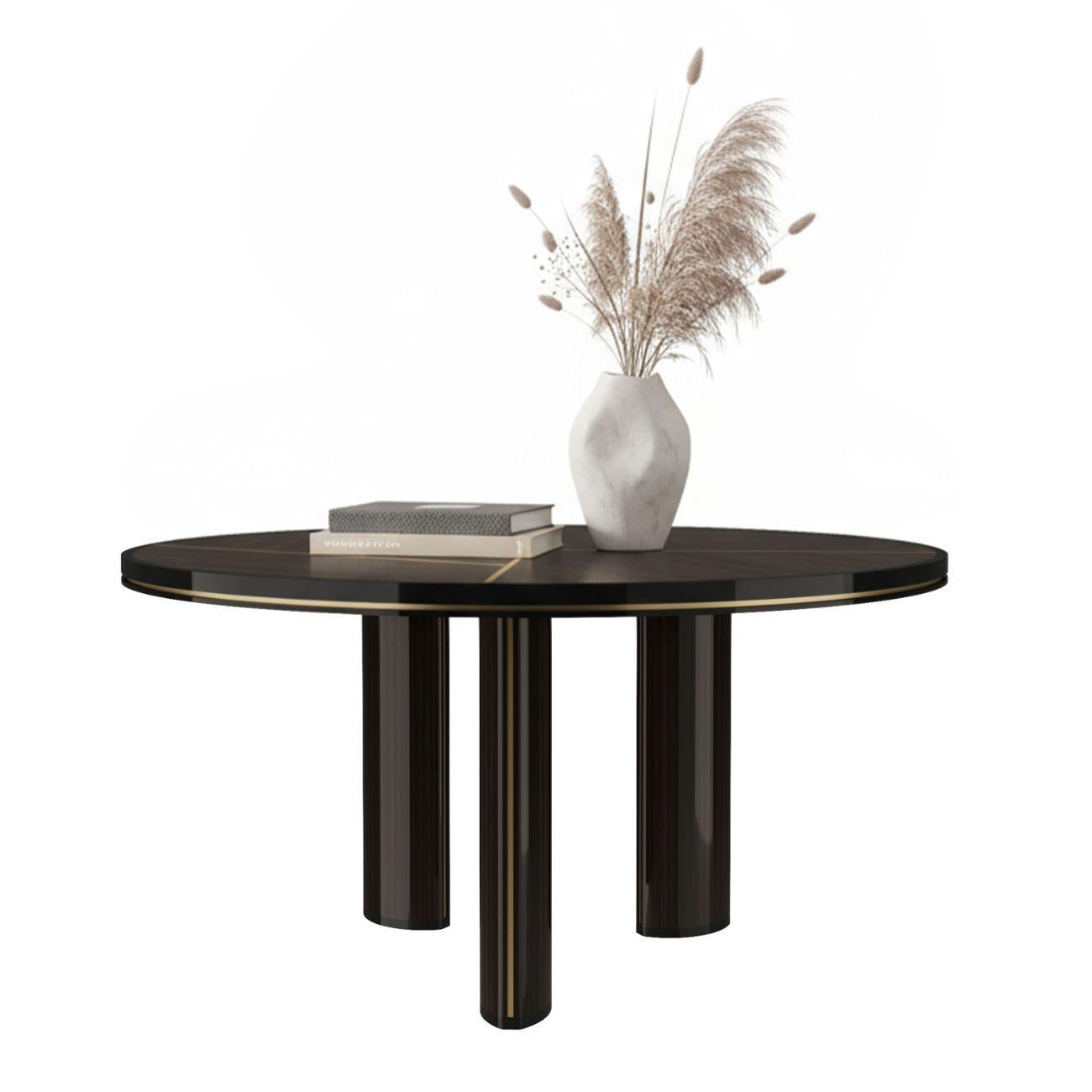 Organique ORION Table de salle à manger ronde contemporaine en bois et laiton brillant en vente