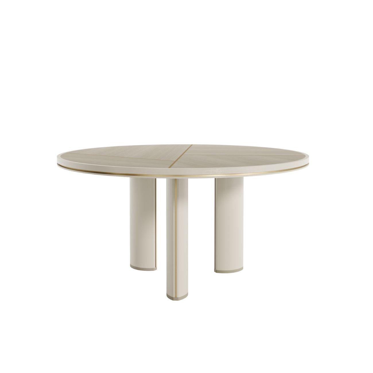XXIe siècle et contemporain ORION Table de salle à manger ronde contemporaine en bois et laiton brillant en vente