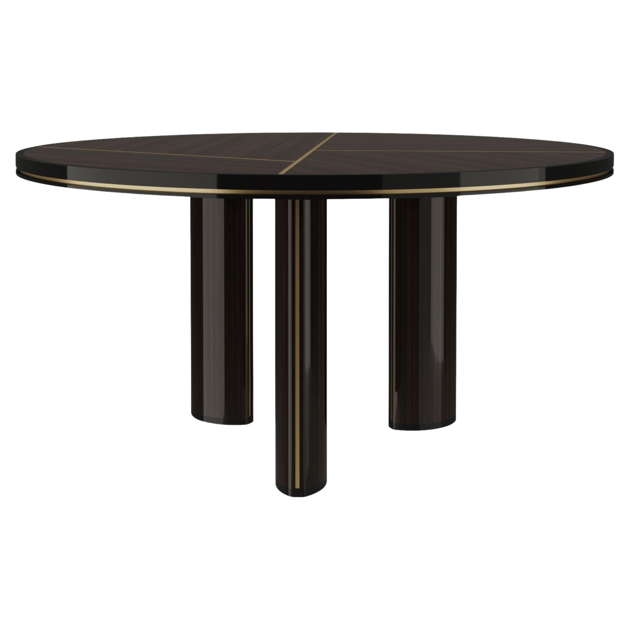 ORION Table de salle à manger ronde contemporaine en bois et laiton brillant