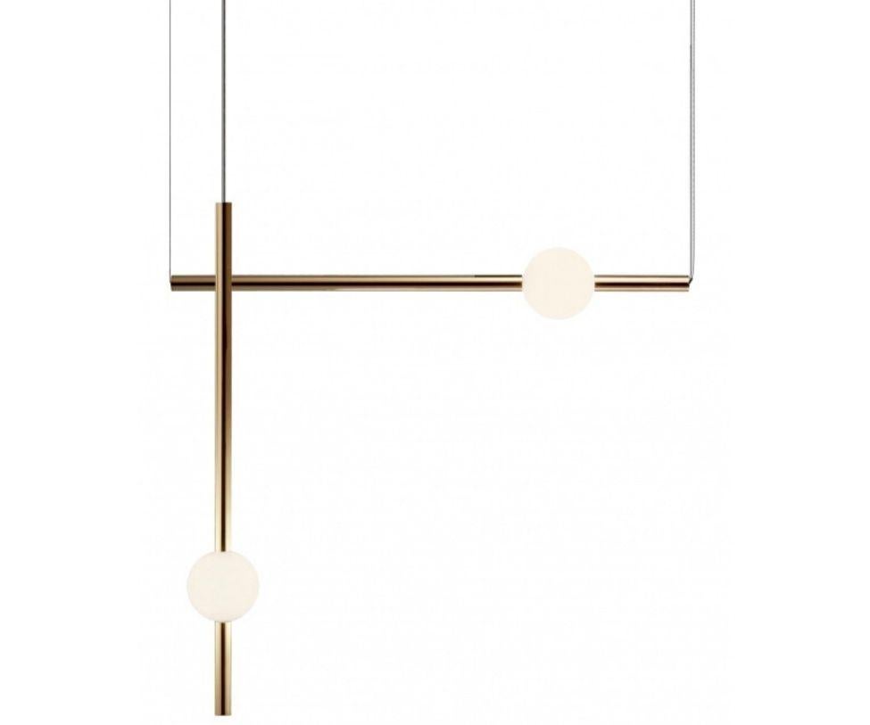 Orion comprises simple modular lights with opposing opaque and solid polished gold spheres along with opaque and solid gold tubes. These connect and expand horizontally and vertically to create bespoke constellations of light with infinite