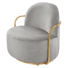 Orion Lounge Chair with Plush Gray Velvet and Gold Arms by Nika Zupanc