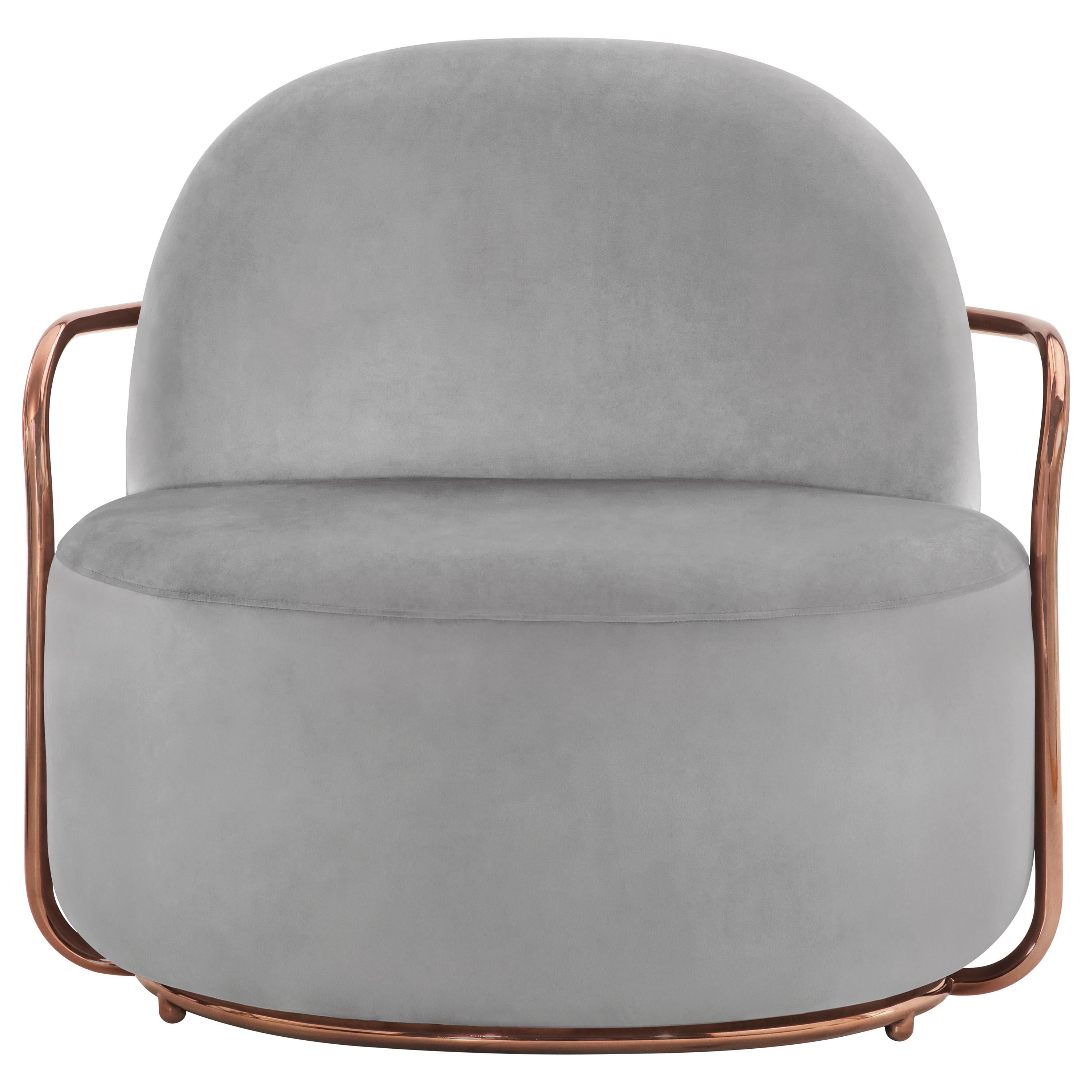 Orion Lounge Chair with Plush Green Velvet and Rose Gold Arms by Nika