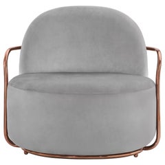 Orion Lounge Chair with Plush Gray Velvet and Rose Gold Arms by Nika Zupanc