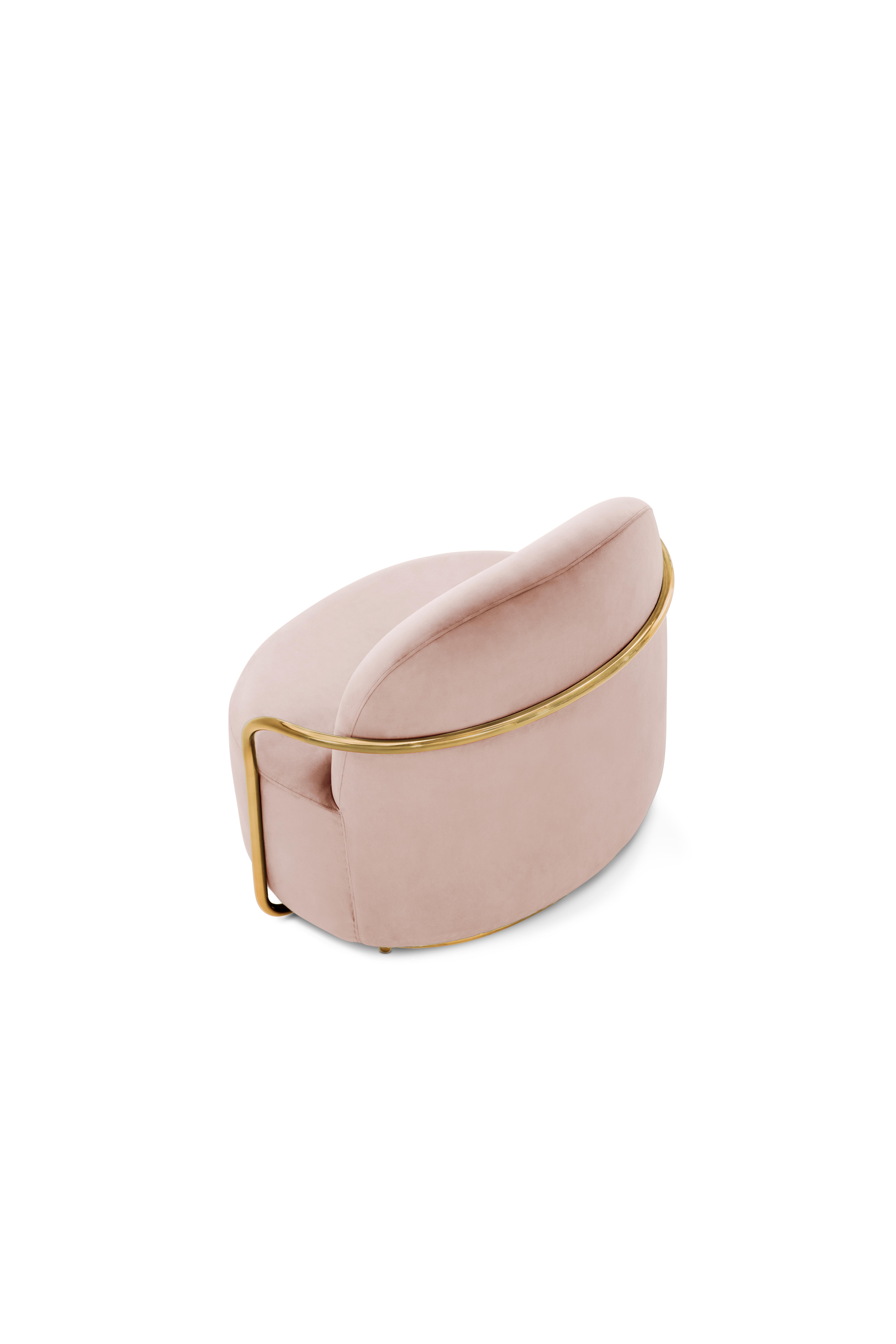 Modern Orion Lounge Chair with Plush Pink Velvet and Gold Arms by Nika Zupanc For Sale